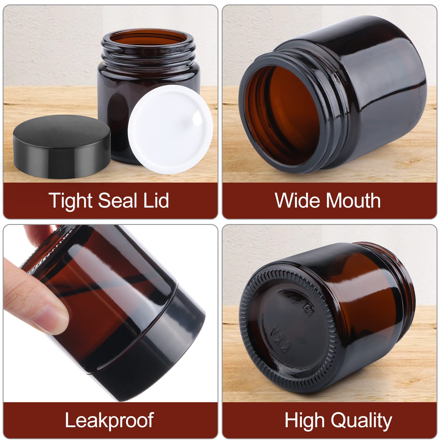 4 Pack 120Ml/4Oz Amber Glass Cream Jar Refillable Cosmetic Storage Bottle Large Sample Container Pot With Inner Liners&Black Lid