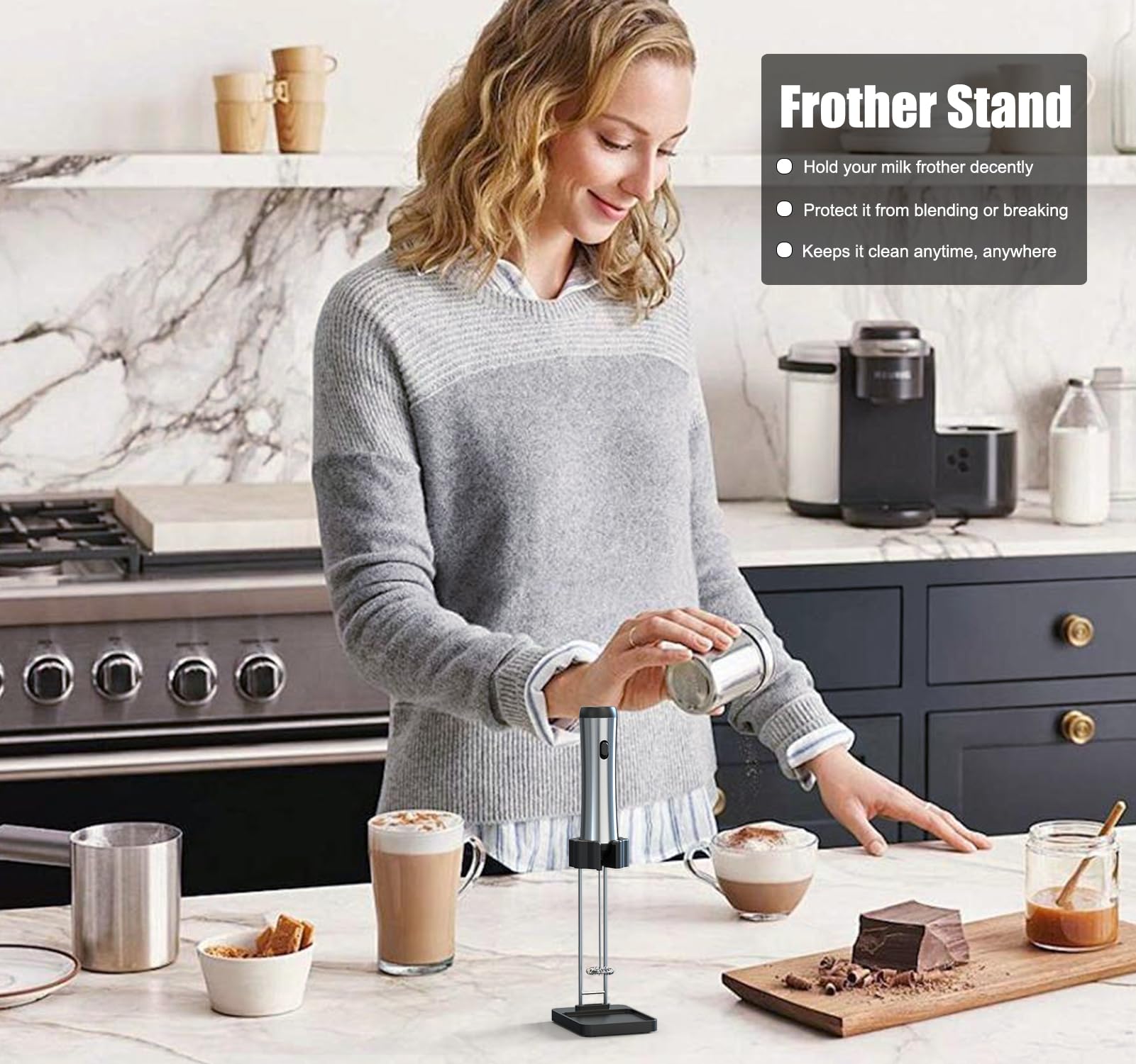 Derguam Milk Frother Stand For Milk Frothers, Durable And Stable Stainless Steel Frother Stand, [Standing Or Hanging] Milk Froth