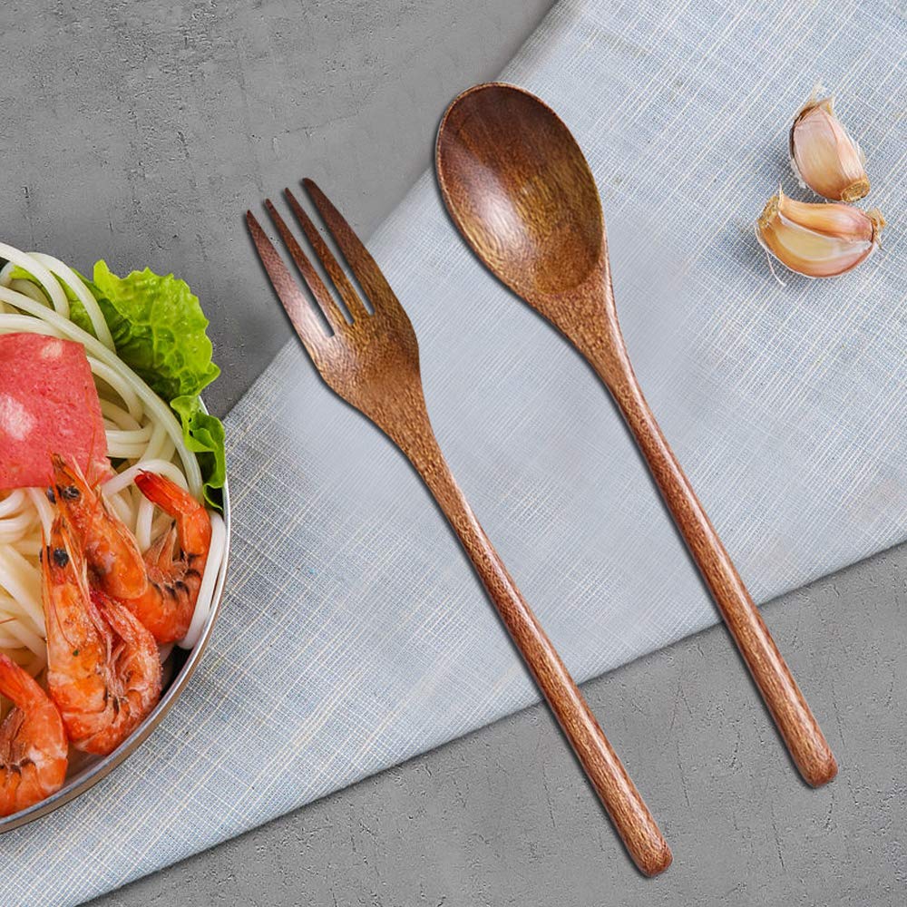 Set Of 8, Wood Soup Spoons And Forks, Dakuan Wooden Ladle Spoon And Fork Set For Party, Banquet, Buffet, Catering, Daily Life- 9