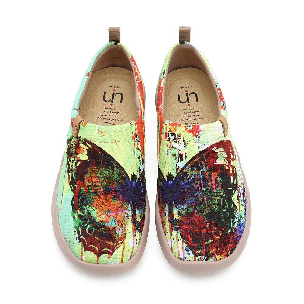 Uin Womens Butterfly Painted Canvas Slip-On Shoes Fashion Ladies Travel Shoes (9) Colorful
