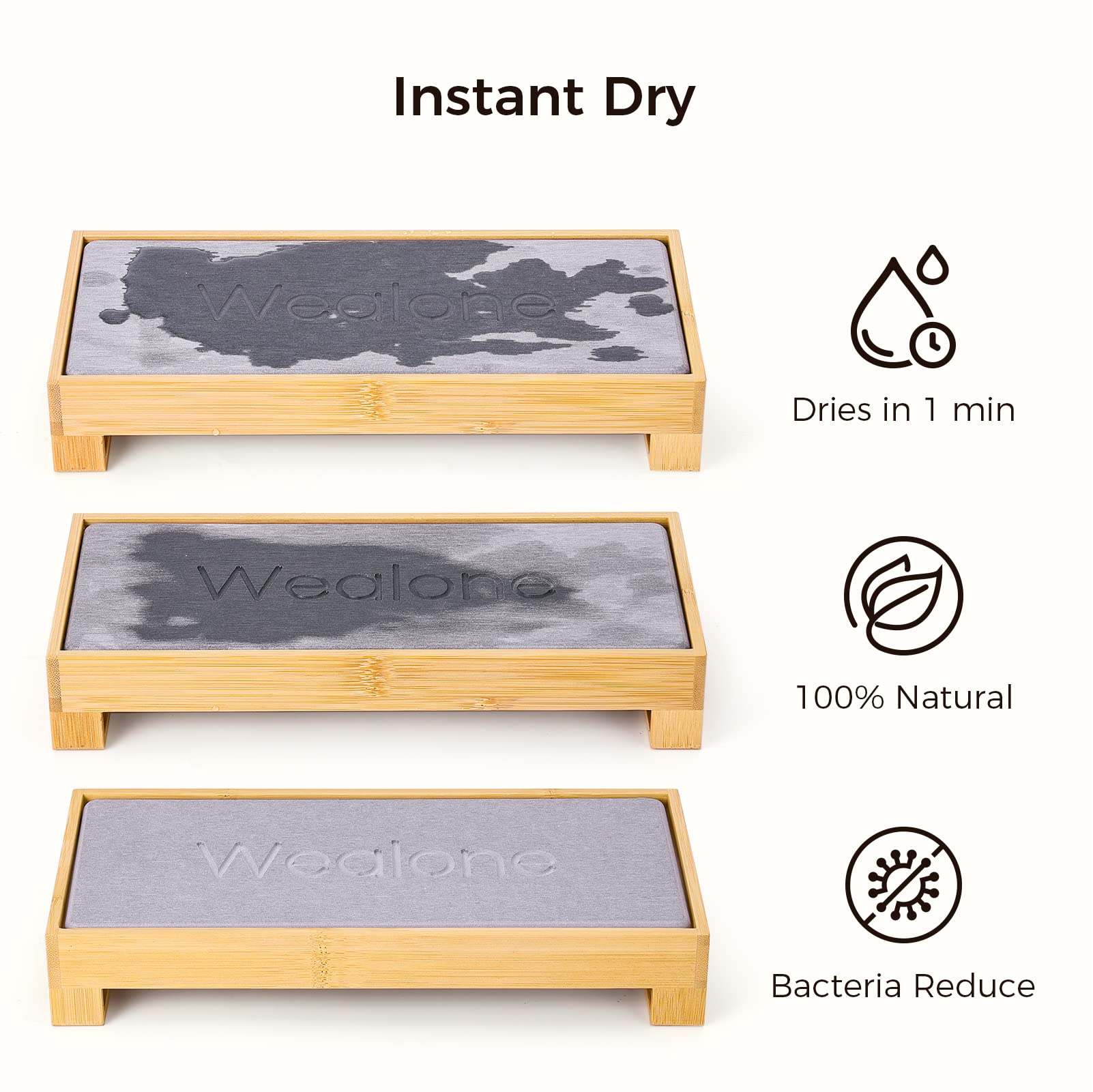 Wealone 3-In-1 Sink Caddy Instant Dry Sink Organizer, Fast Drying Diatomaceous Earth Stone, Kitchen Sponge Holder, Water Absorbi
