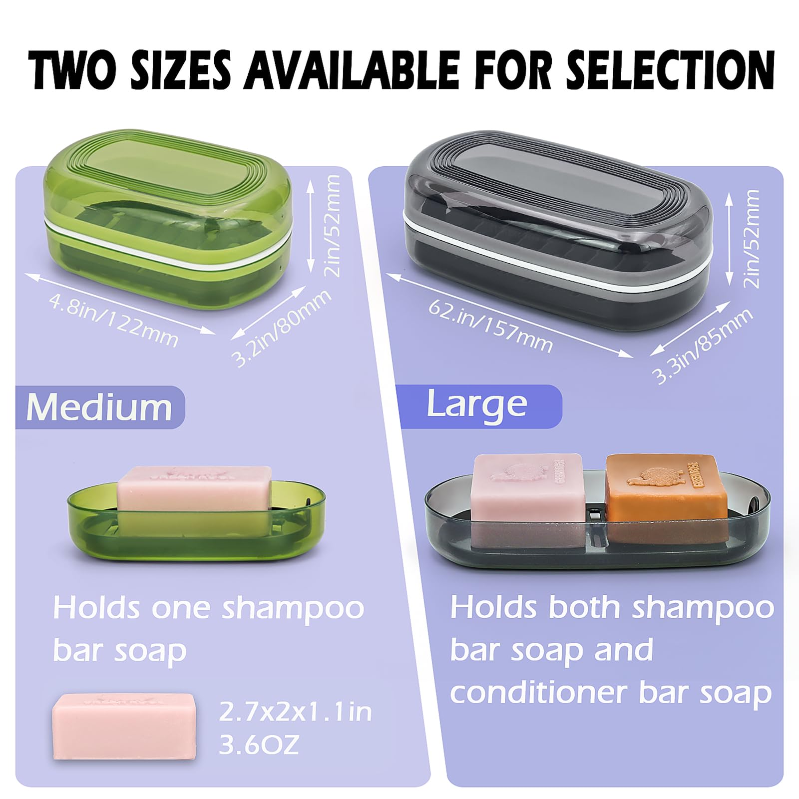 Aidimming Shampoo Bar Travel Case With Lid, Large Bar Soap Holder, Shampoo And Conditioner Bar Container, Travel Soap Box For Tr