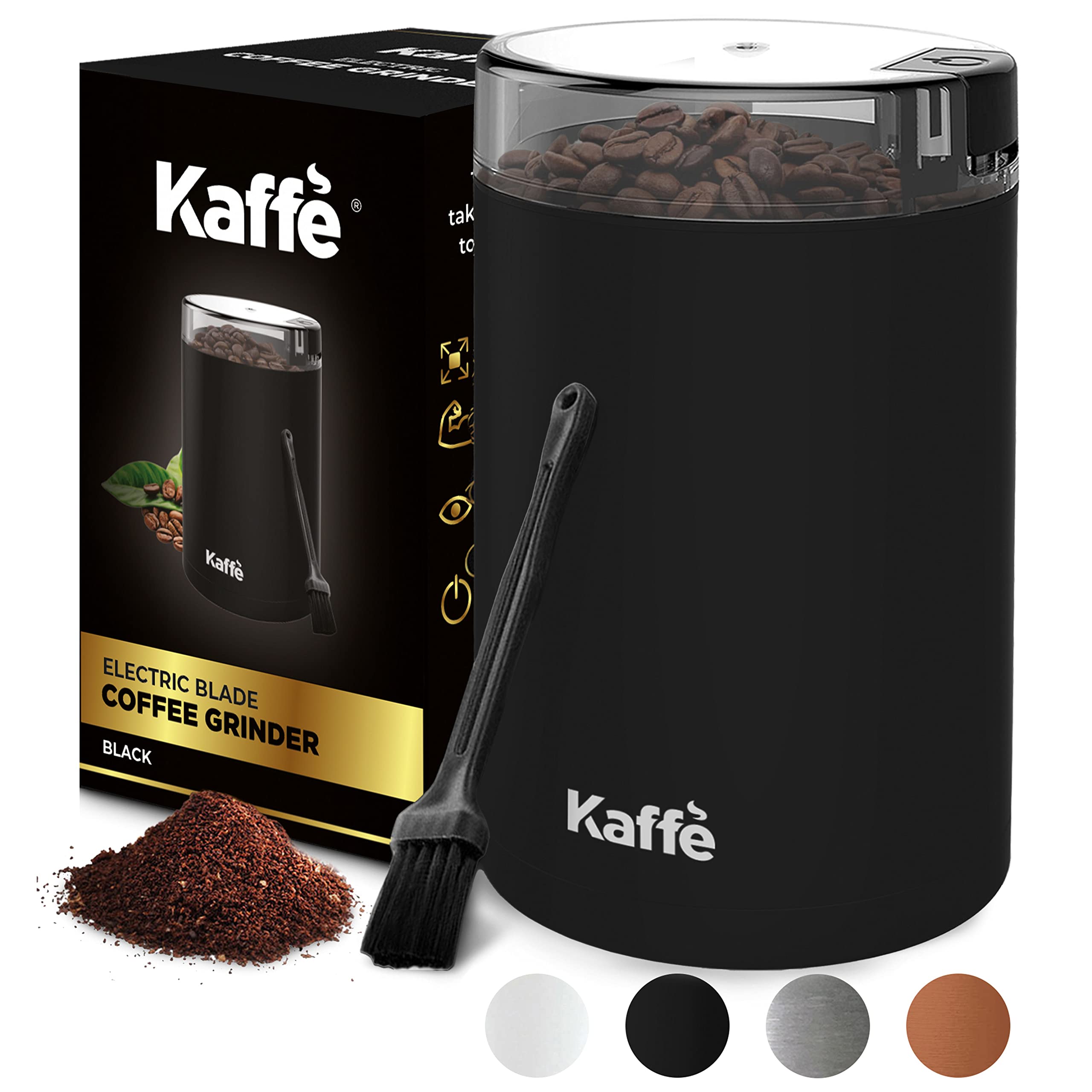 Kaffe Coffee Grinder Electric - Spice Grinder W/Cleaning Brush, Easy On/Off - Perfect For Espresso, Herbs, Spices, Nuts, Grain -