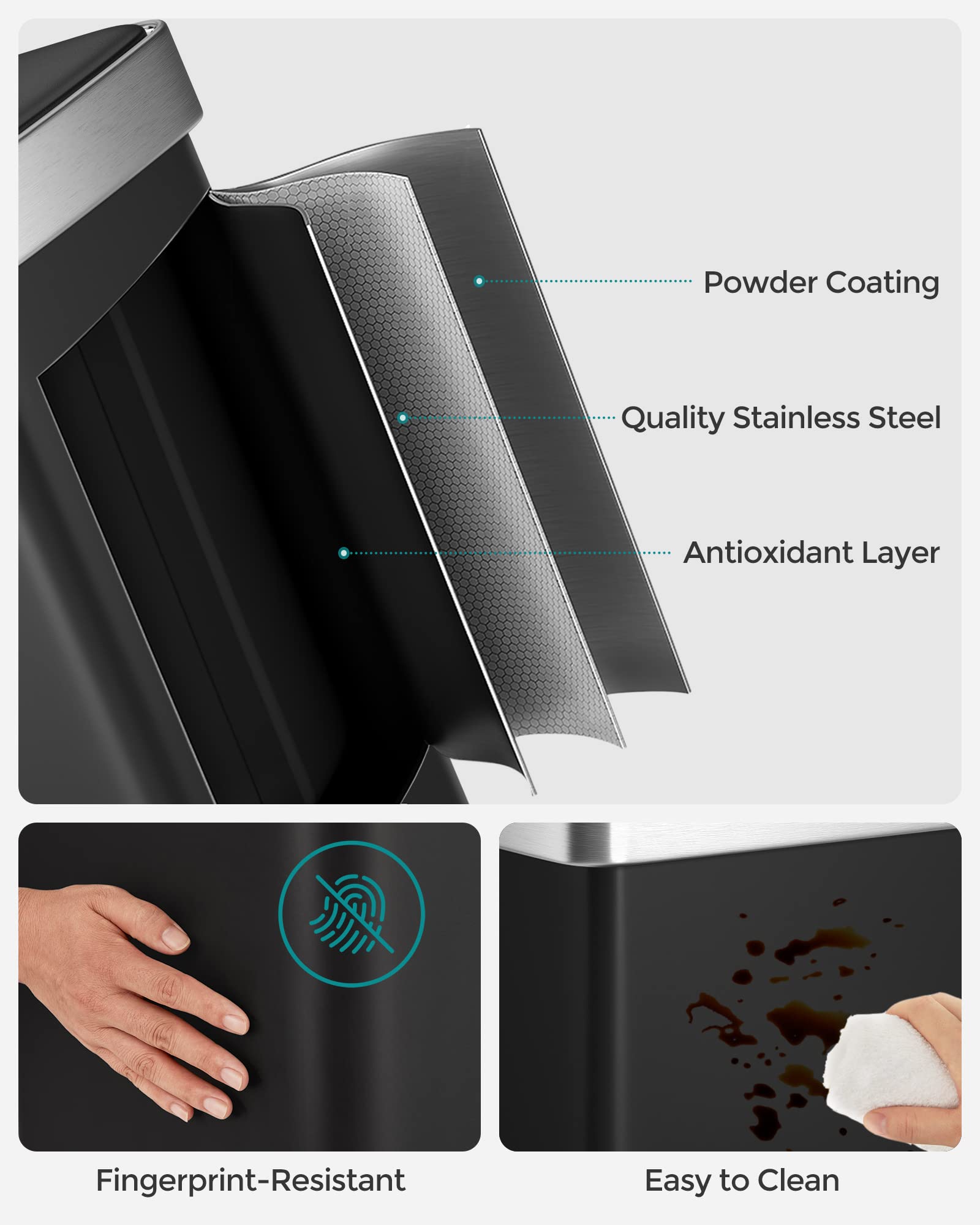 SONGMICS Kitchen Trash Can  16 Gallon (2 x 8 Gallon) Dual Compartment Garbage Can  60L Pedal Recycling Bin  Stay-Open Lid and Soft Closure  Stainless Steel  15 Trash Bags Included  Black ULTB202B01