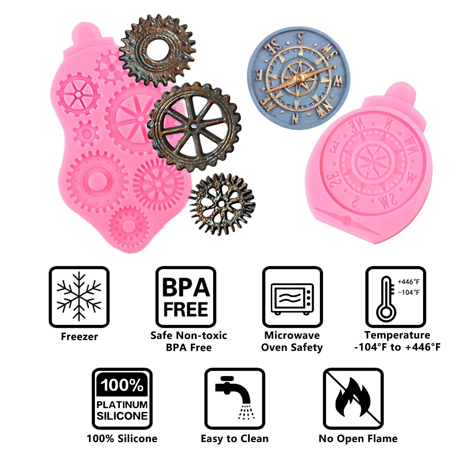 Steampunk Fondant Molds, Silicone Gears Teeth Moulds For Steampunk Travel Themed Cake Decoration, Chocolate Candy Sugarcraft Cup