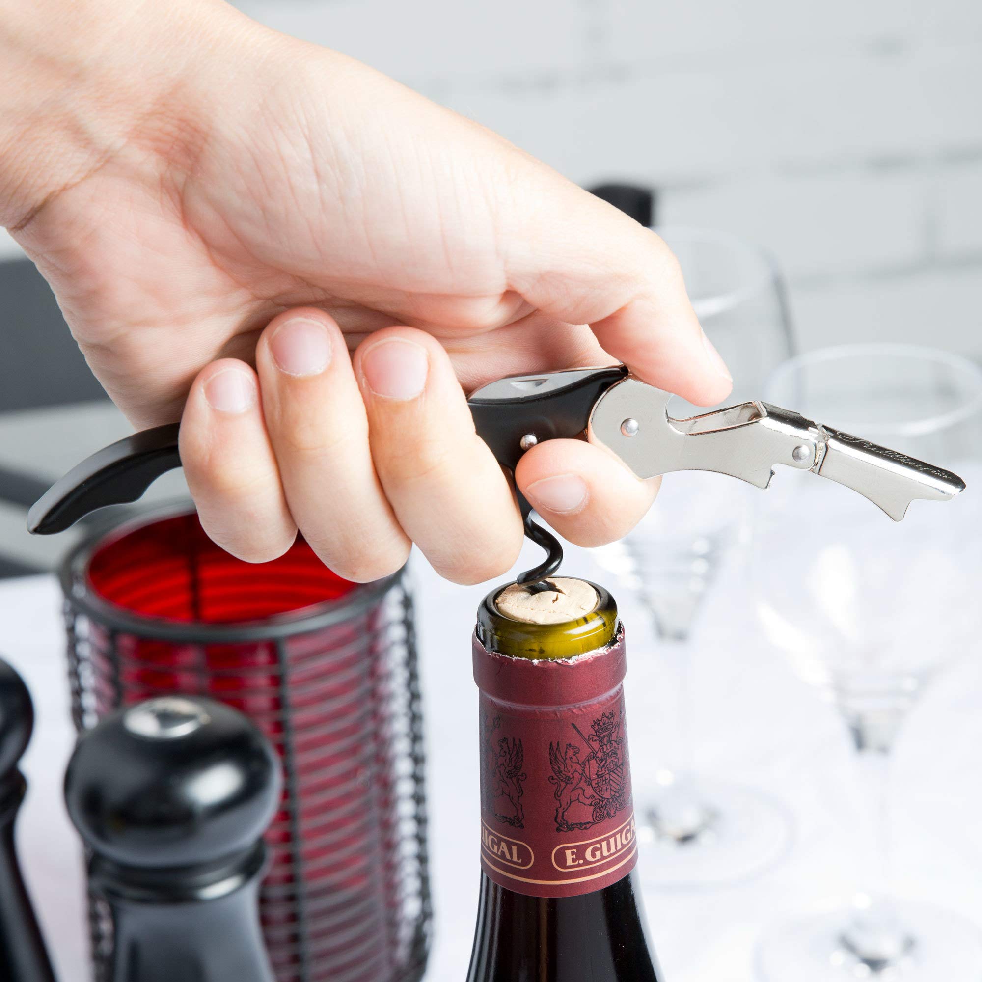 Pulltap's Double-Hinged Waiters Corkscrew  Black and Stainless Steel