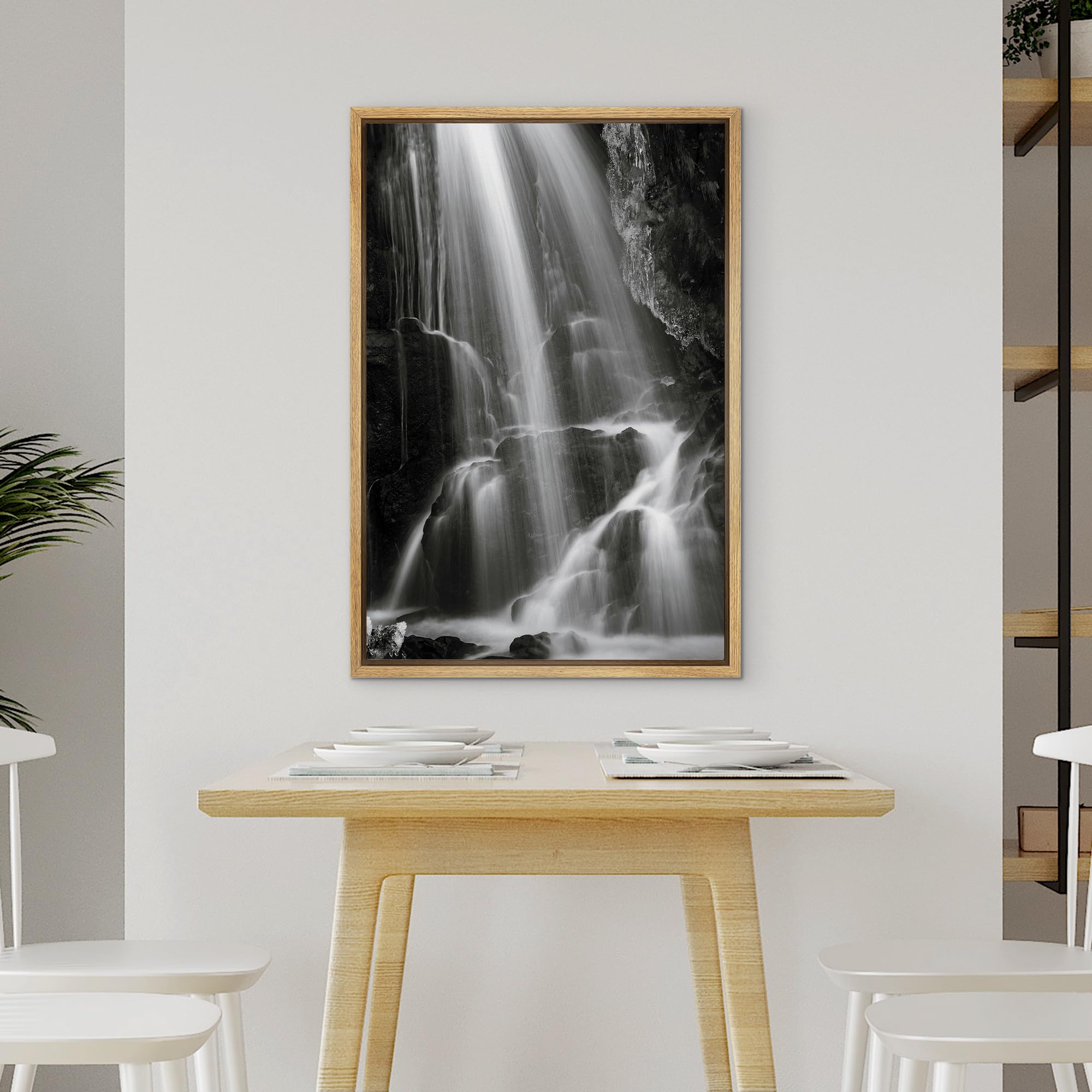 Wall26 Framed Canvas Print Wall Art Serene Black And White Waterfall Animals Photography Realism Rustic Scenic Landscape Wildern