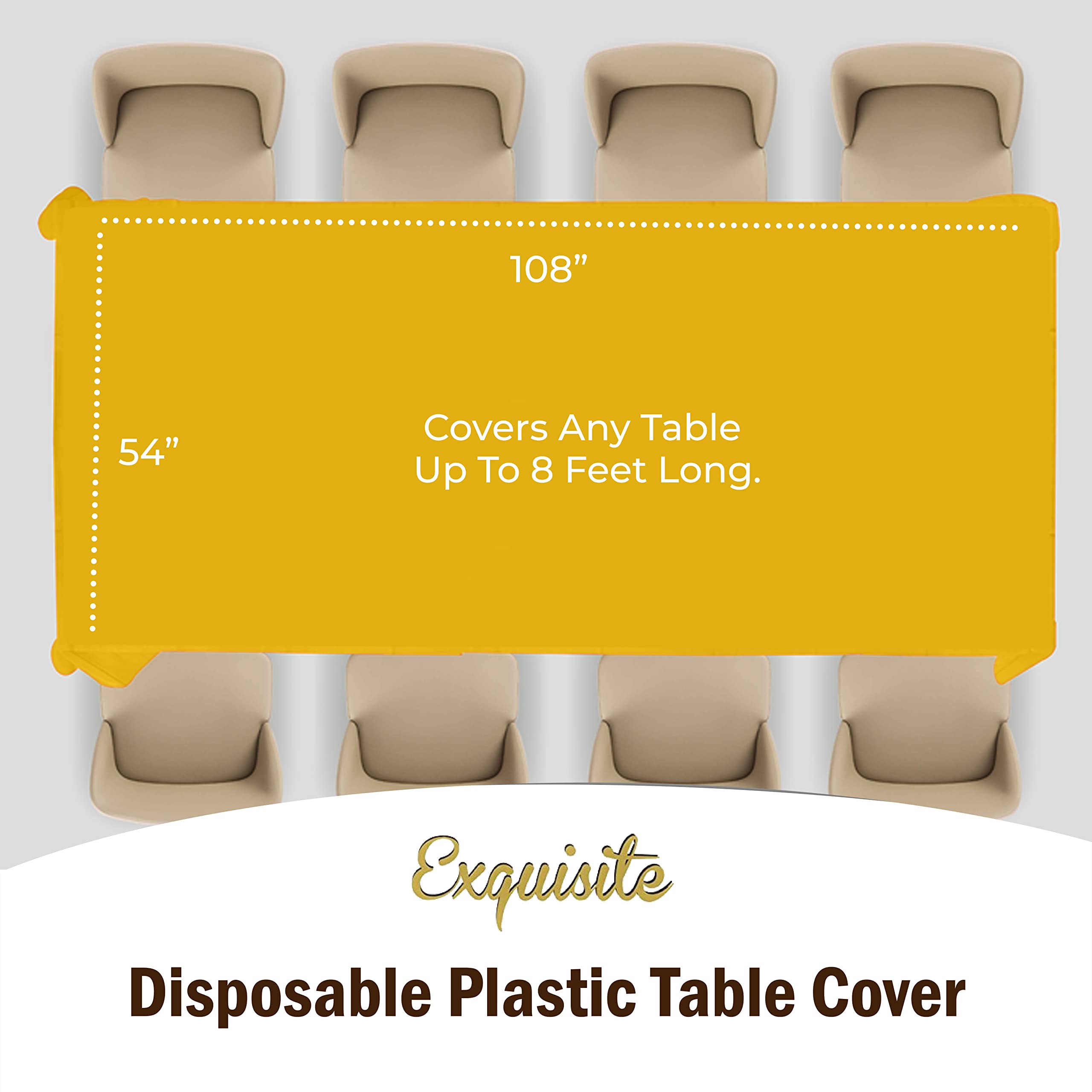 Exquisite 6-Pack Premium Plastic Tablecloth 54In. X 108In. Rectangle Plastic Table Cover - Yellow