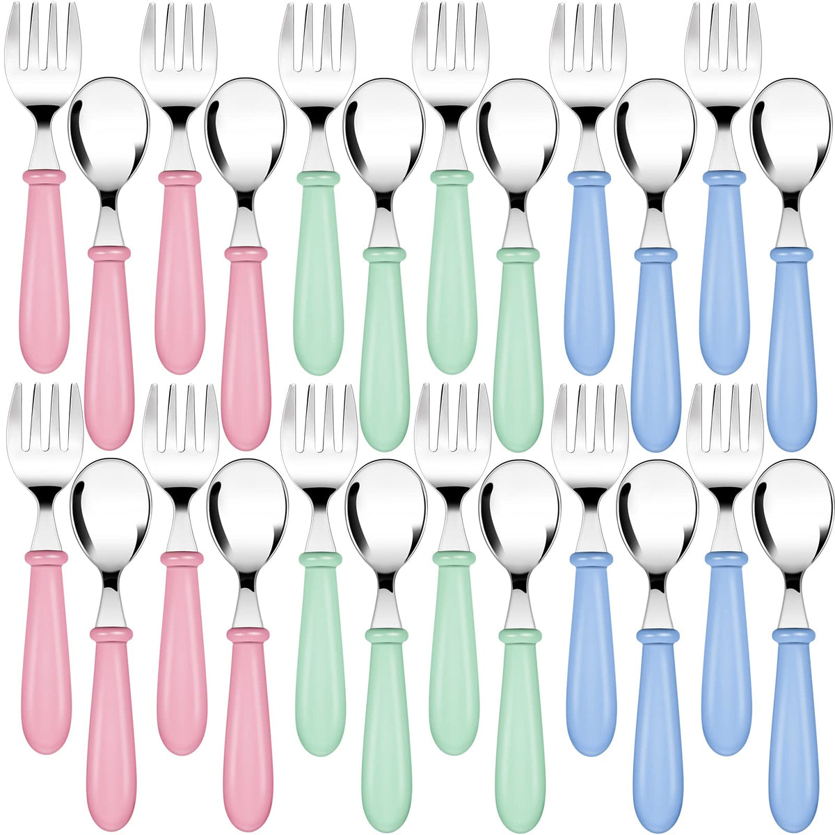 24 Pieces Toddler Spoons and Forks Toddler Silverware Set Stainless Steel Utensils Kids Cutlery Toddler Silverware with Round Ha