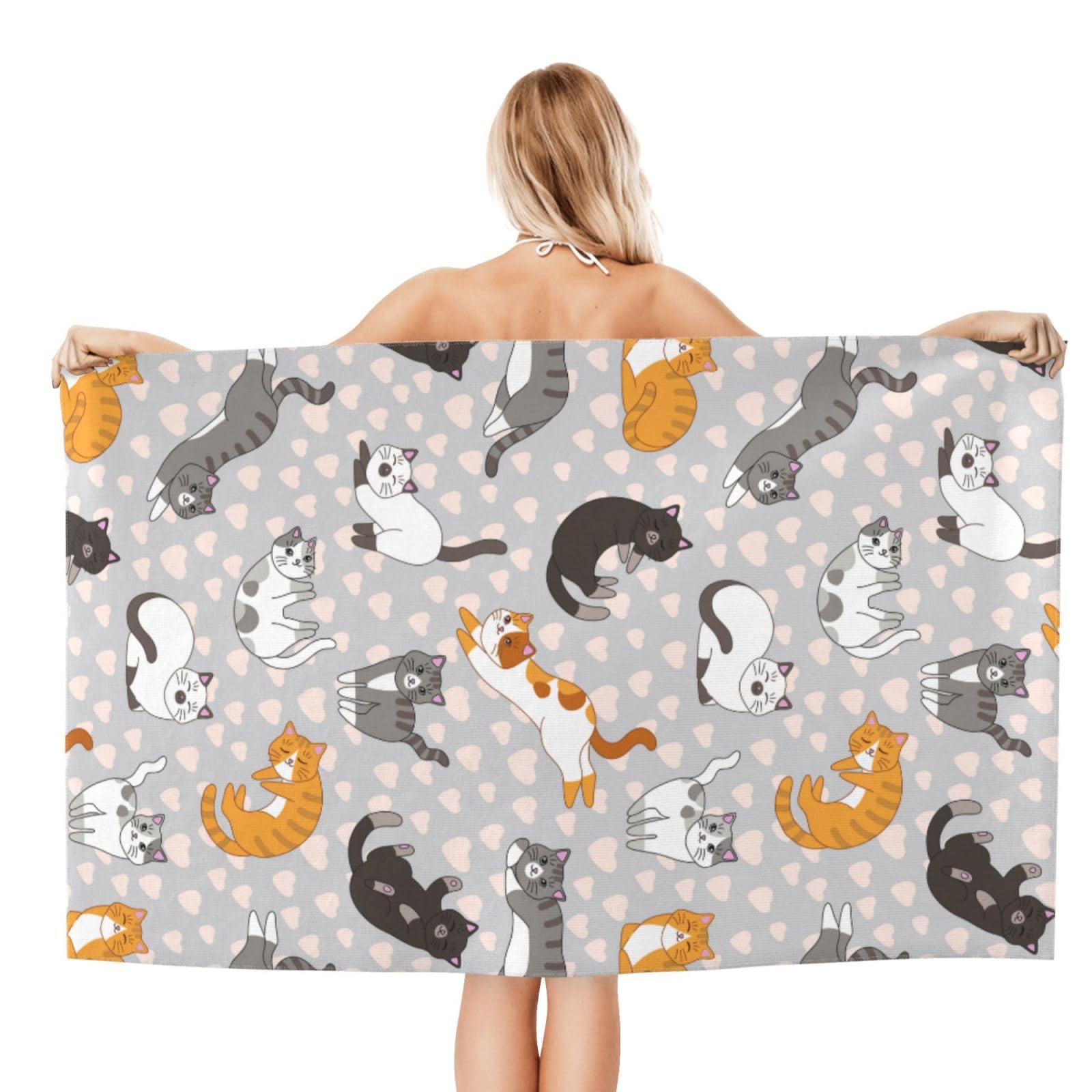Voohddy Cat Cute Kitten Beach Towel Large Soft Absorbent Microfiber Quick Dry Oversized Bath Towels For Bathroom Women Men Pool