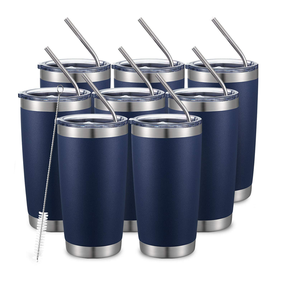 Comooo 20Oz/8Pack Double Wall Vacuum Insulated Coffee Travel Mug Stainless Steel Tumbler Bulk With Lid And Straw Durable Powder