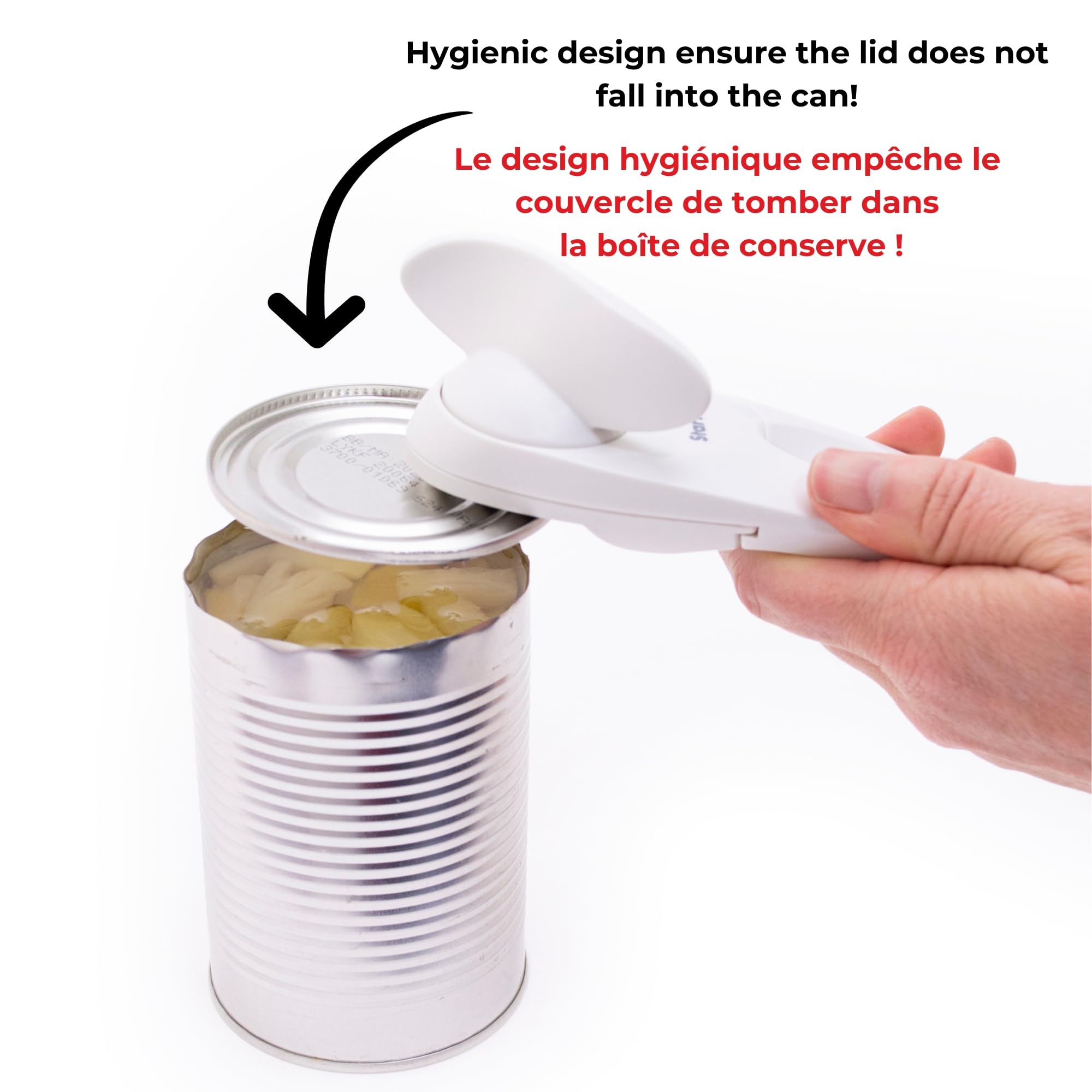 Starfrit Little Beaver Can Opener - Safe - Holds and Leaves No Sharp Edges on Lid - Comfort Grip - 3 year warranty - Red