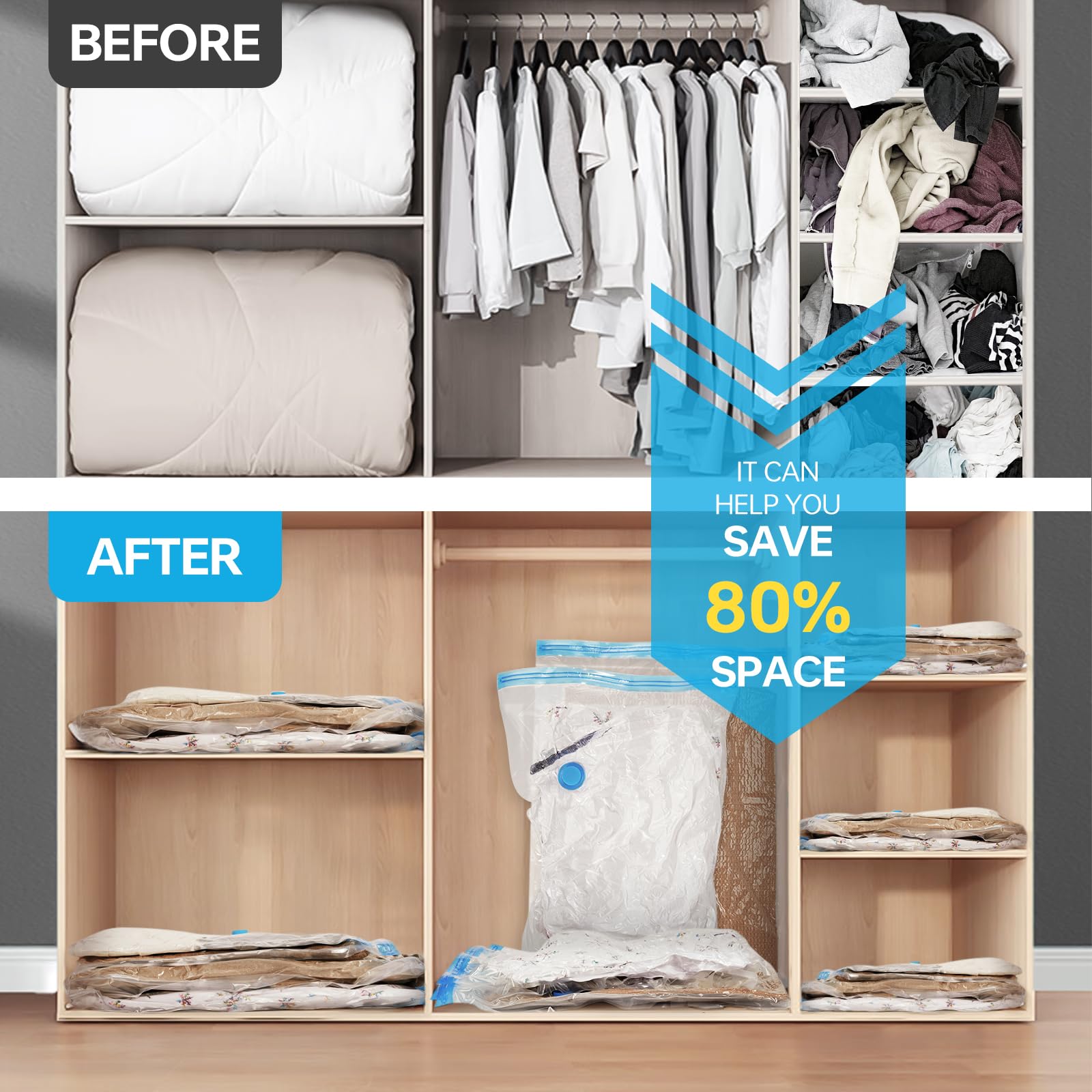 Akll7S Vacuum Storage Bags With Electric Air Pump, 12 Pack Space Saver Bags(3 Jumbo, 3 Large, 3 Medium, 3 Small) Vacuum Seal Bag