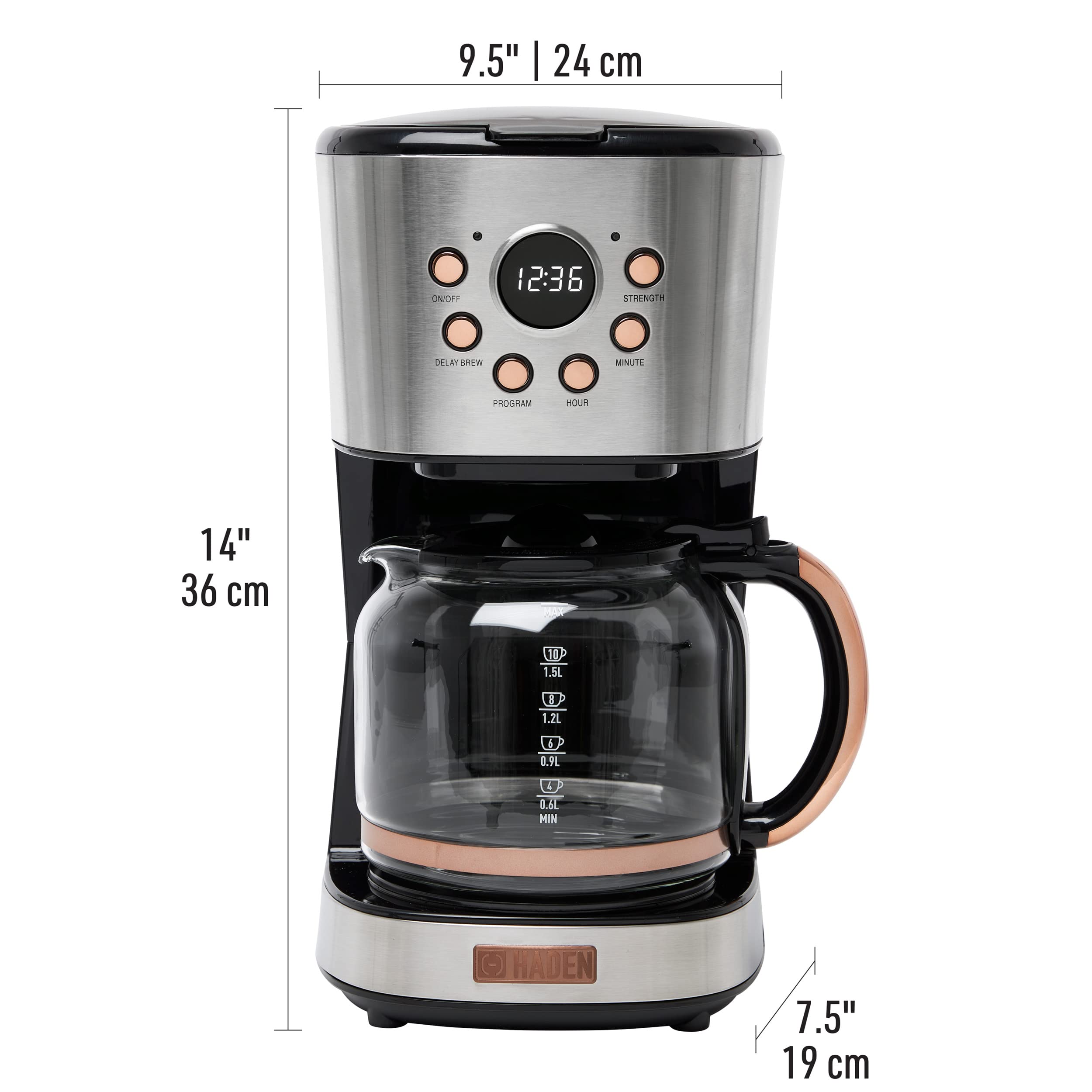 Haden Coffee Machine, 12 Cup Programmable Drip Coffee Maker With Auto Shut-Off Function And Reusable Washable Water Filter, Stee