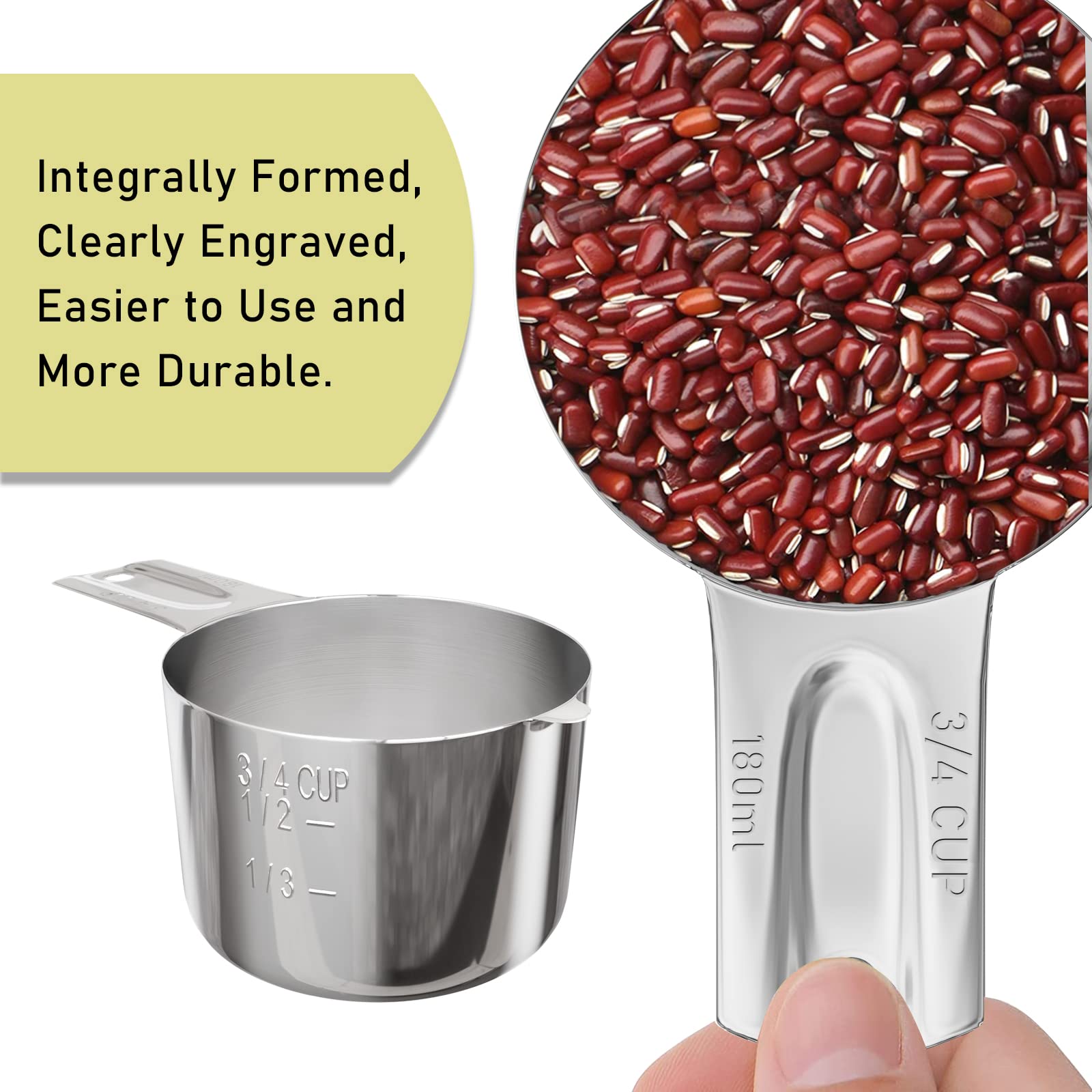 Beryler 3/4 Cup (180 Ml | 180 Cc | 6 Oz) Measuring Cup, Stainless Steel Measuring Cups, Metal Measuring Cup, Kitchen Gadgets For