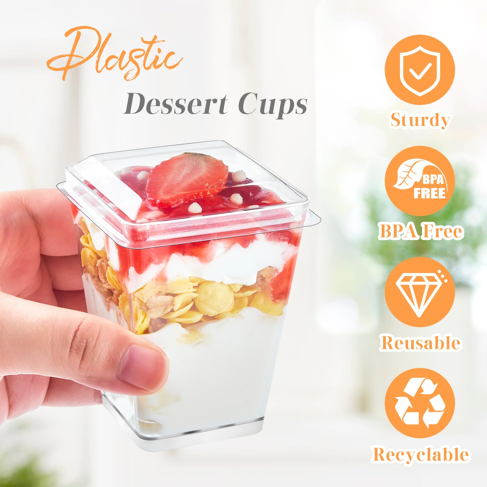 Kucoele 50 Pack 5 Oz Plastic Dessert Cups With Lids And Spoons, Clear Parfait Cups Pudding Cups Mini Party Serving Cups For Appe