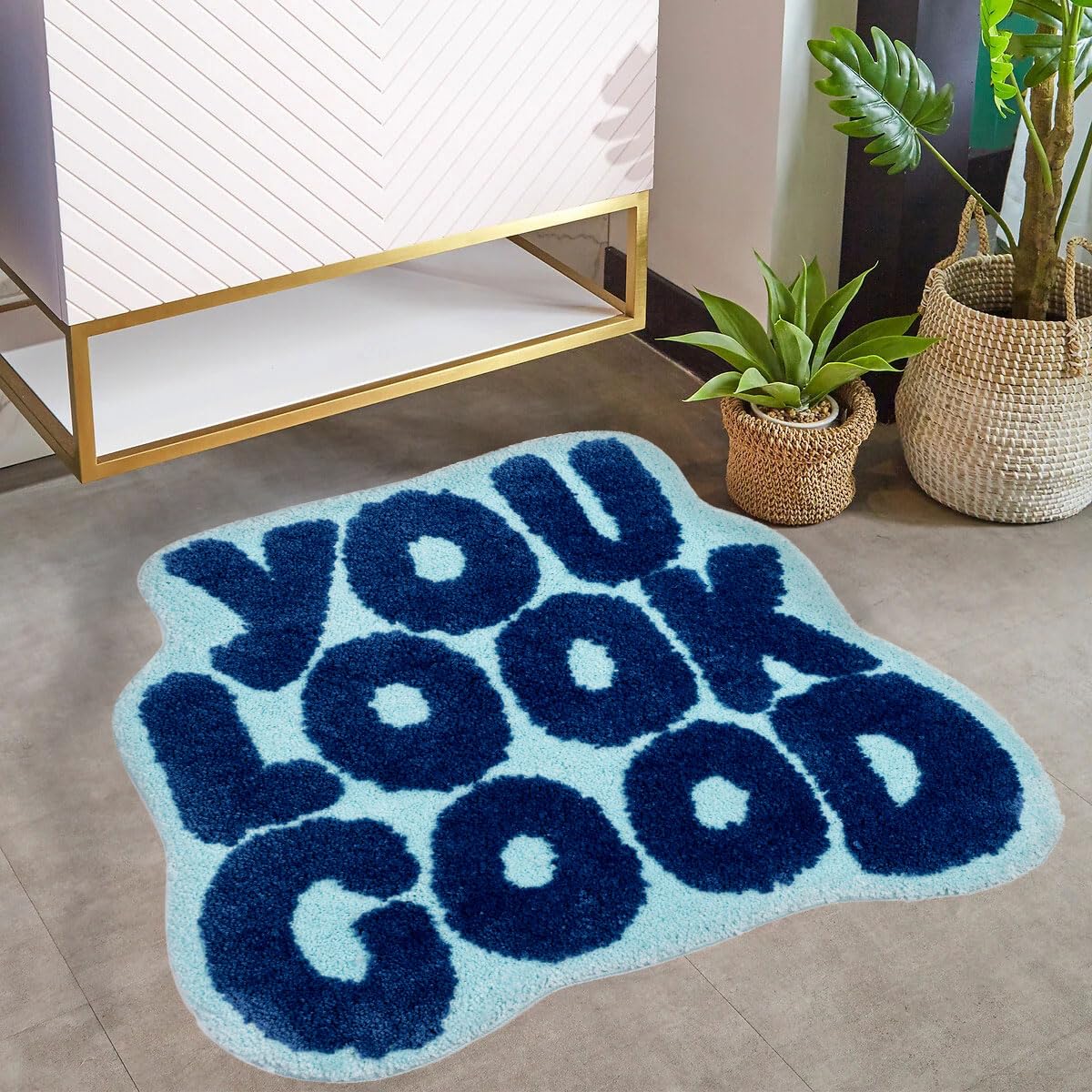 Urtlmaji You Look Good Bath Mat Blue Bathroom Rugs Funny Cute Bath Rugs Non Slip Microfiber Plush Preppy Small Cool Shower Rug W