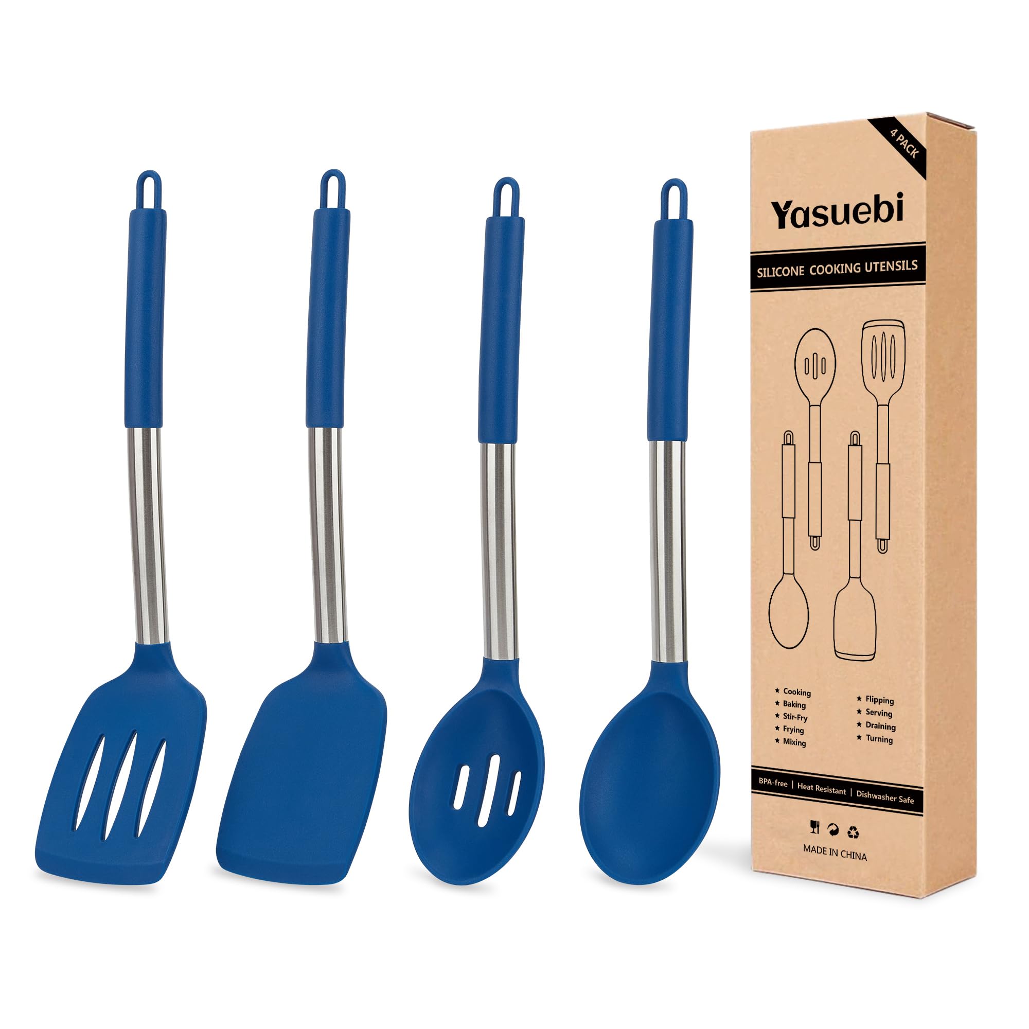 Yasuebi Kitchen Utensils Set Of 4 Pack,Silicone Cooking Utensils Set For Nonstick Cookware,Perfect For Baking And Mixing,Spatula