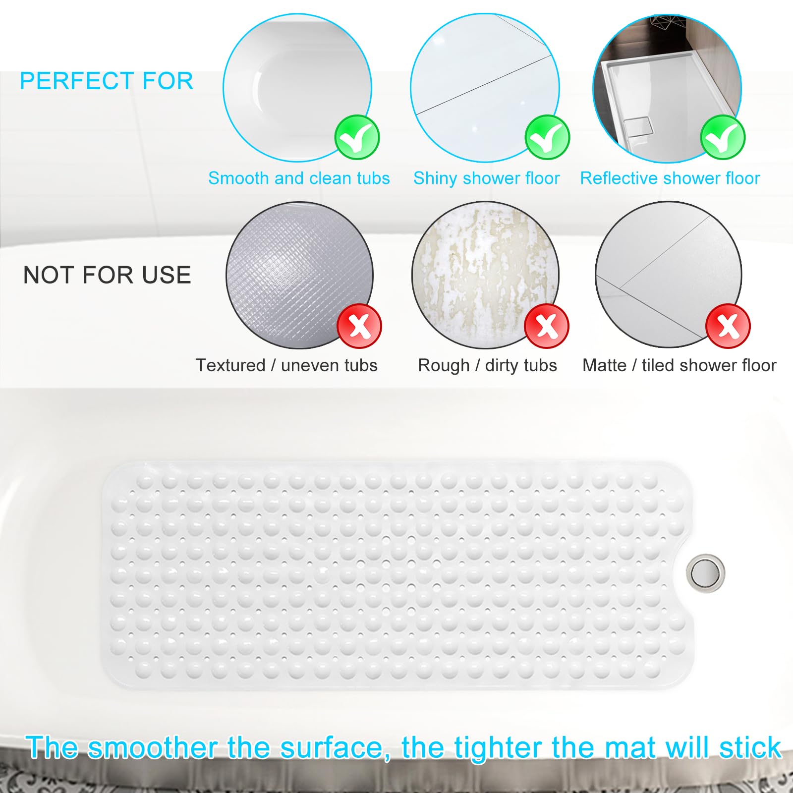 Sheepping Baby Bath Mat Non Slip Extra Long Bathtub Mat For Kids 40 X 16 Inch - Eco Friendly Bath Tub Mat With 200 Big Suction C