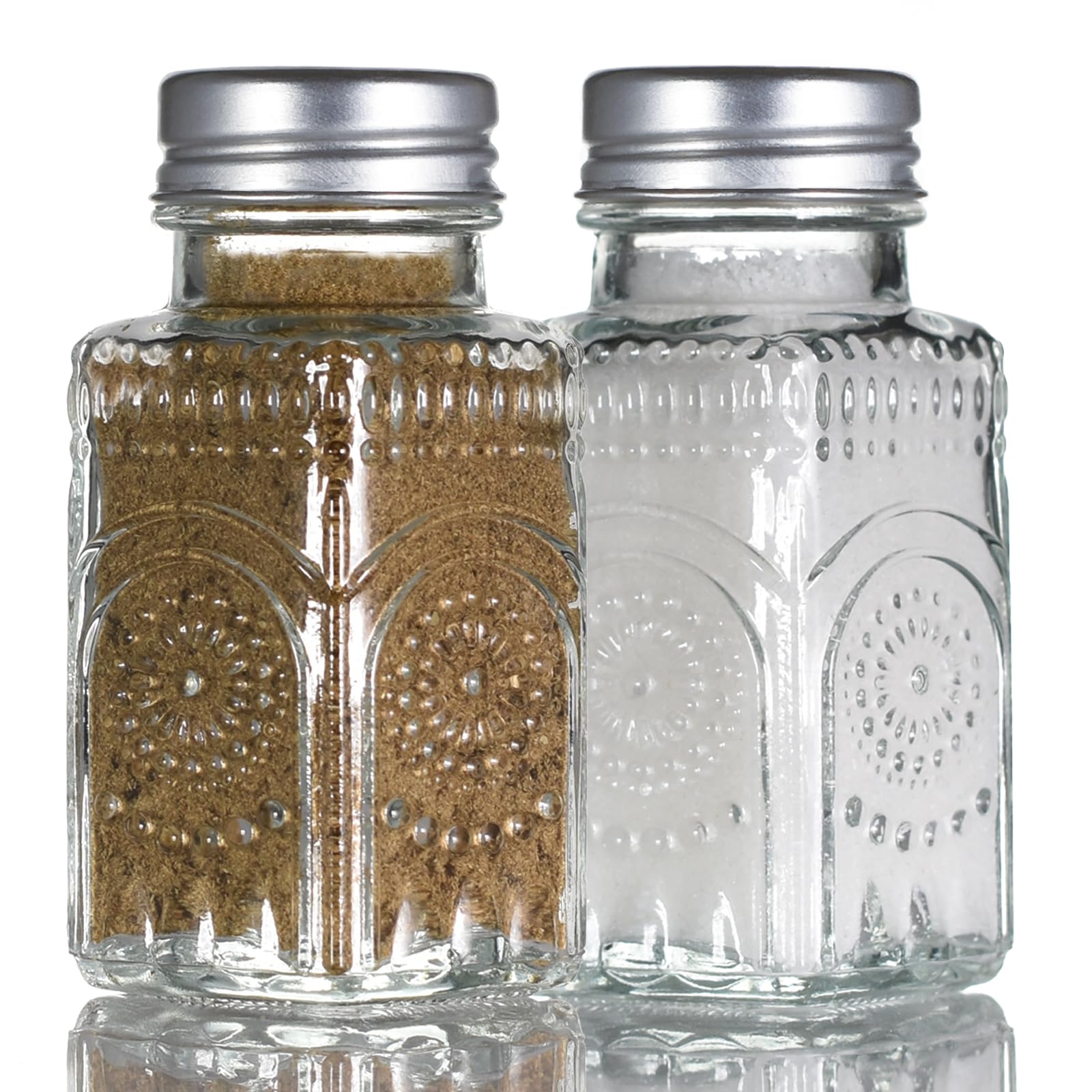 Wongblee 2 Pack Glass Salt and Pepper Shakers Set, Vintage Spice Shakers for Dining Room Table, Kitchen, Restaurant (Sunflower S