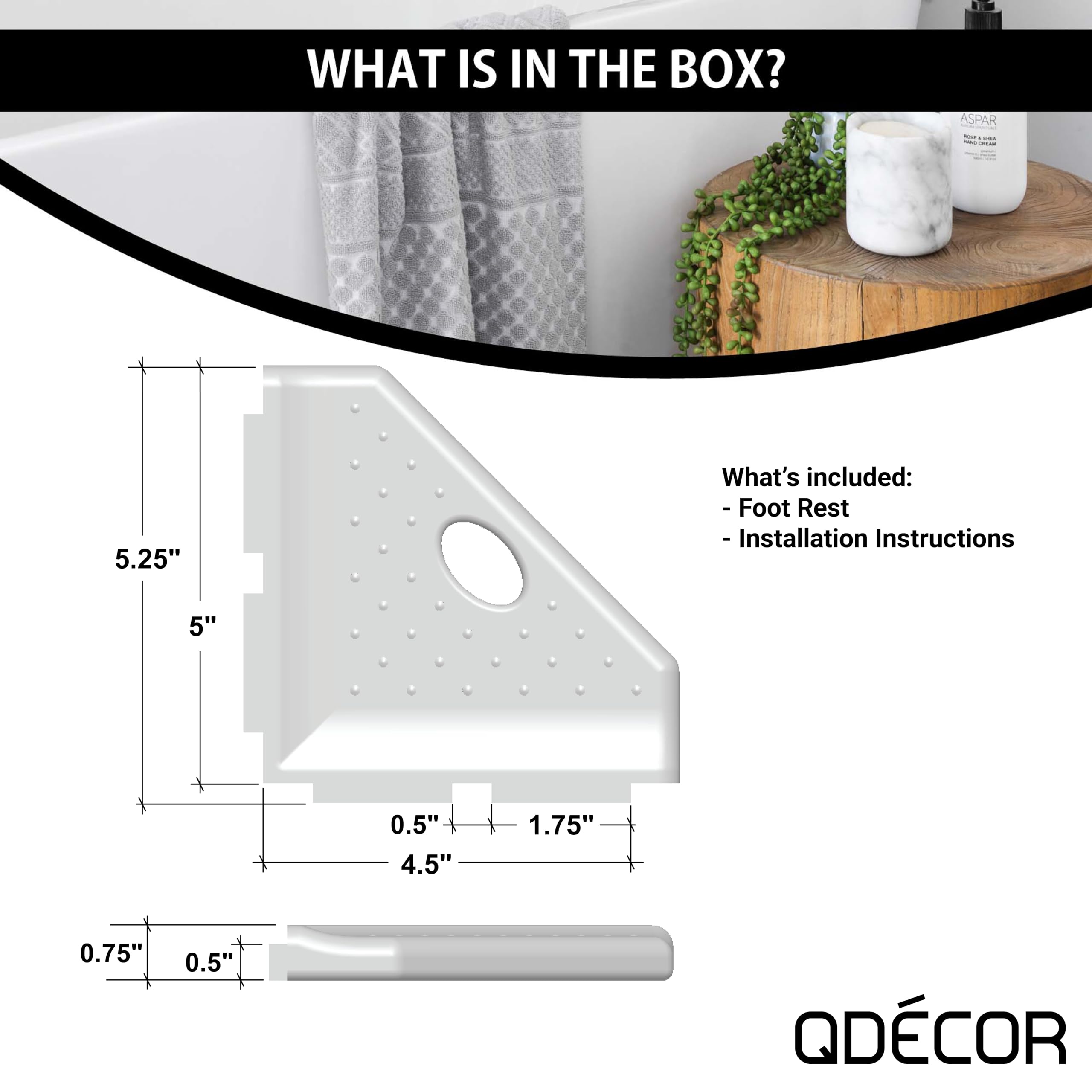 Questech Decor Shower Footrest, Wall Mounted Corner Shower Shaving Shelf, Lugged For New Construction, Shower Corner Shelf For T