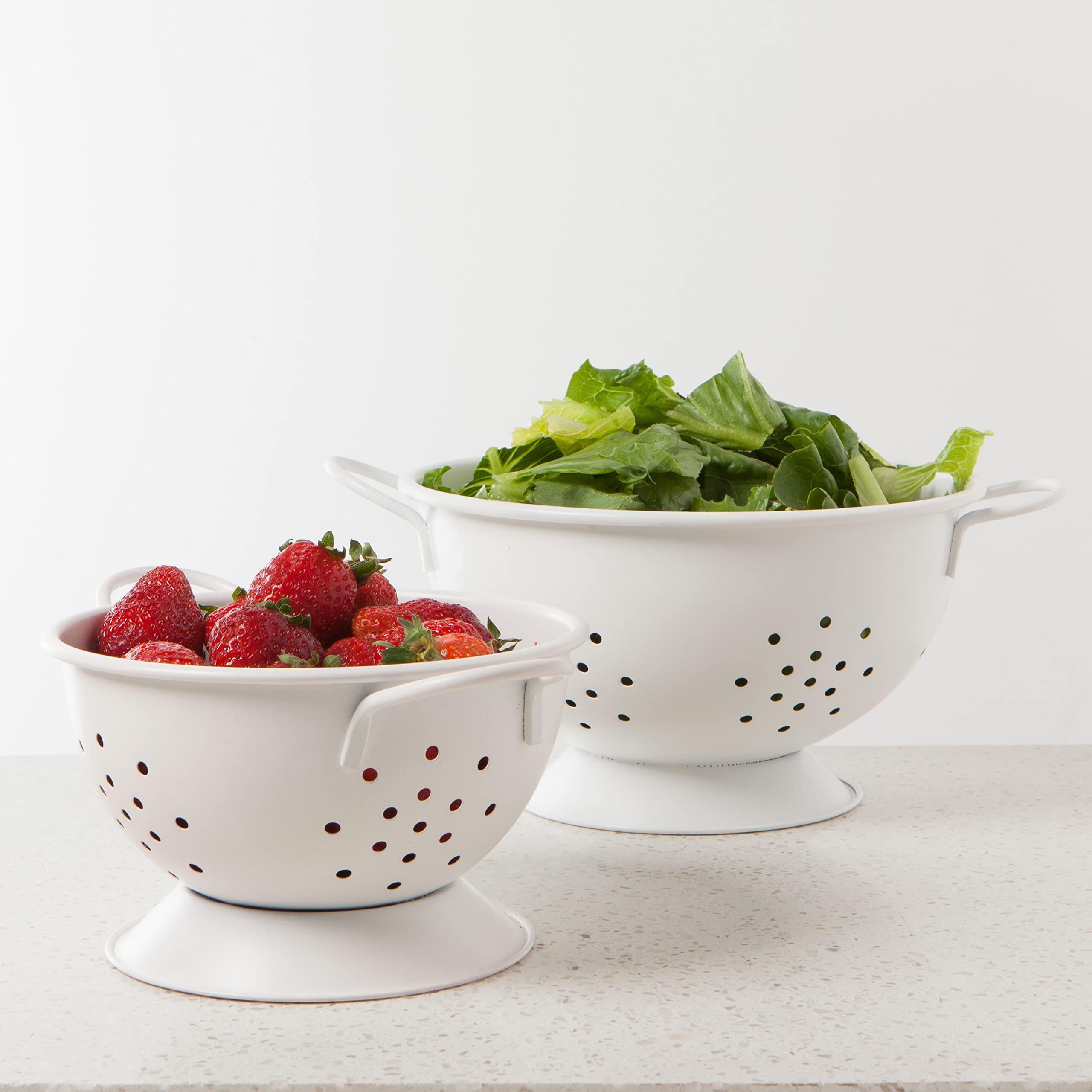 Now Designs Colander Set of 2, Medium & Small, Matte Coated Steel, White, Model 5161502AA