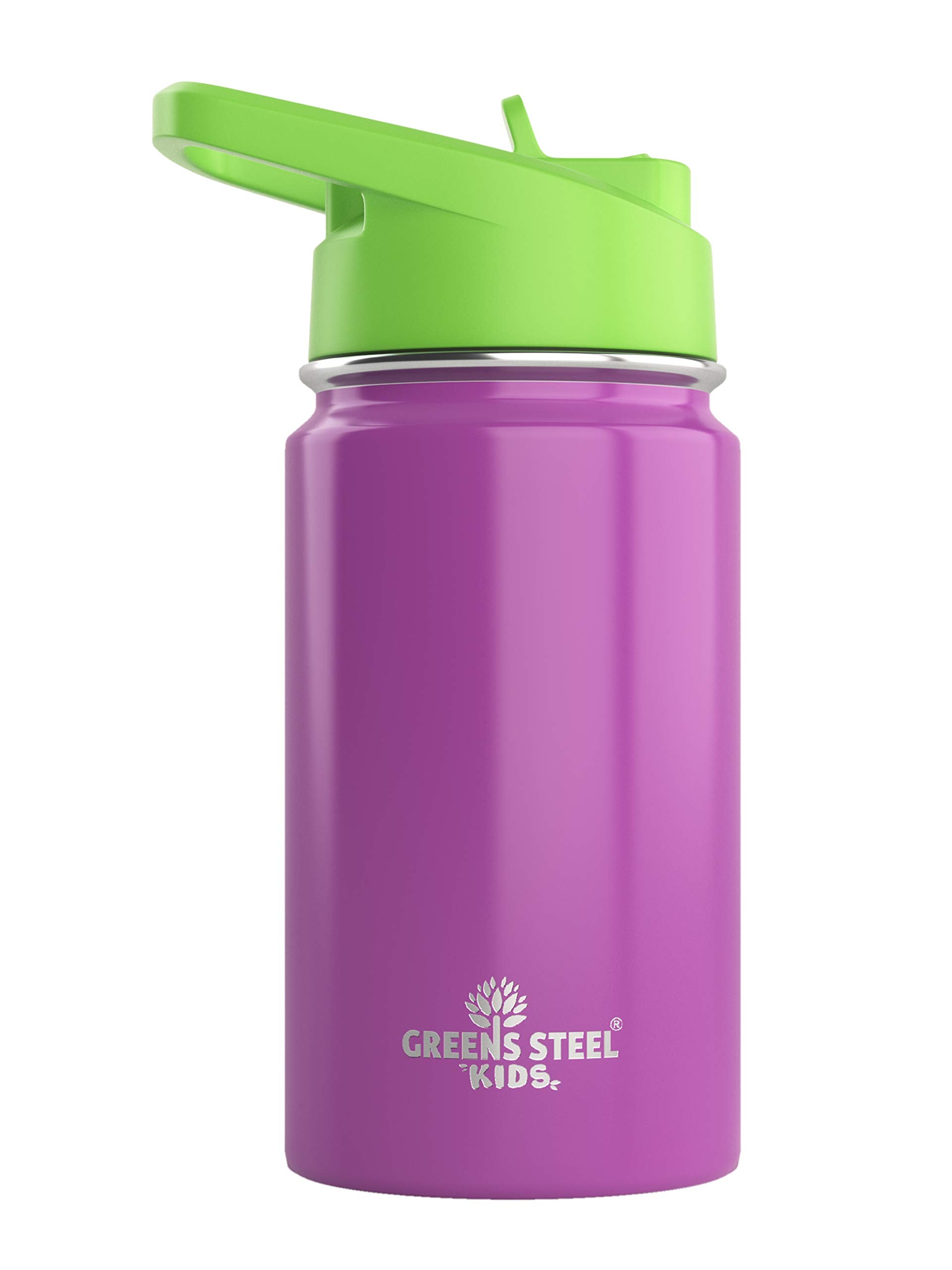 Kids Water Bottle - 12oz Purple | Leak Proof With Straw & Handle | 24 Hours Cold | Insulated, Double Wall Stainless Steel | Easy