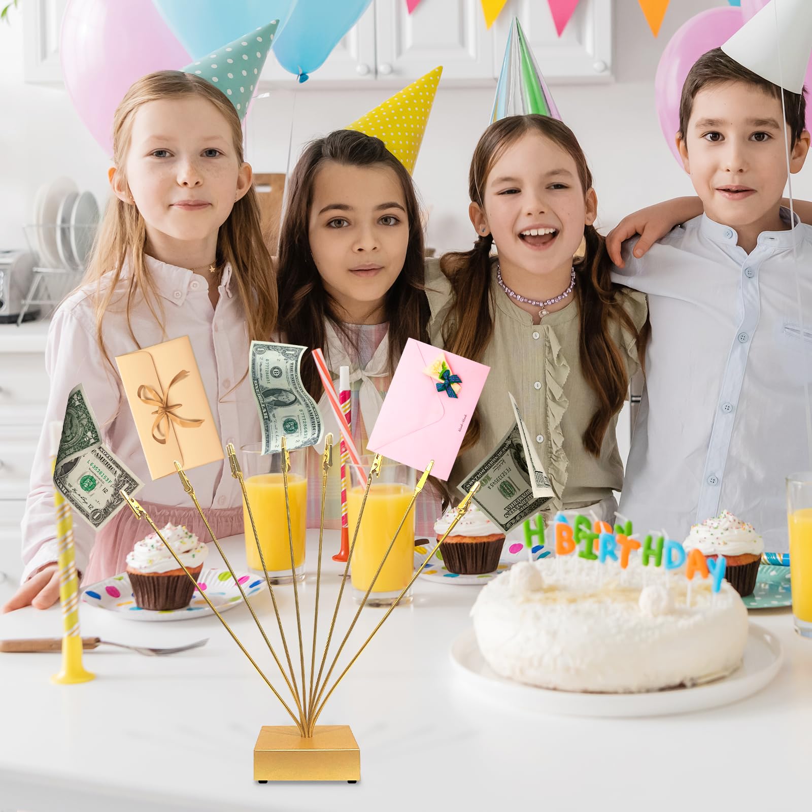 Gold Photo Tree Holder Clip Cube Base,8 - Branch Money Trees Gift Card Holder with Clips,Picture Holder Stand for Christmas Wedd