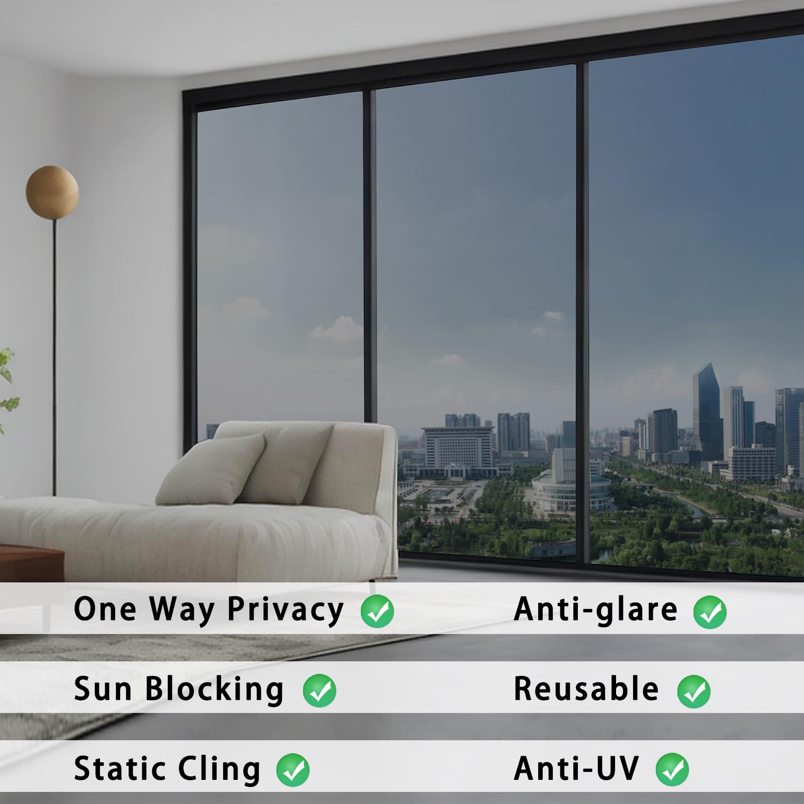 concus-T Window Tint One Way Window Film Static cling Sun Blocking Window Tinting Film for Home Heat control Window Film Mirror Tint Reflective Anti UV Film  Black Silver  3543 Inch X 65 Feet