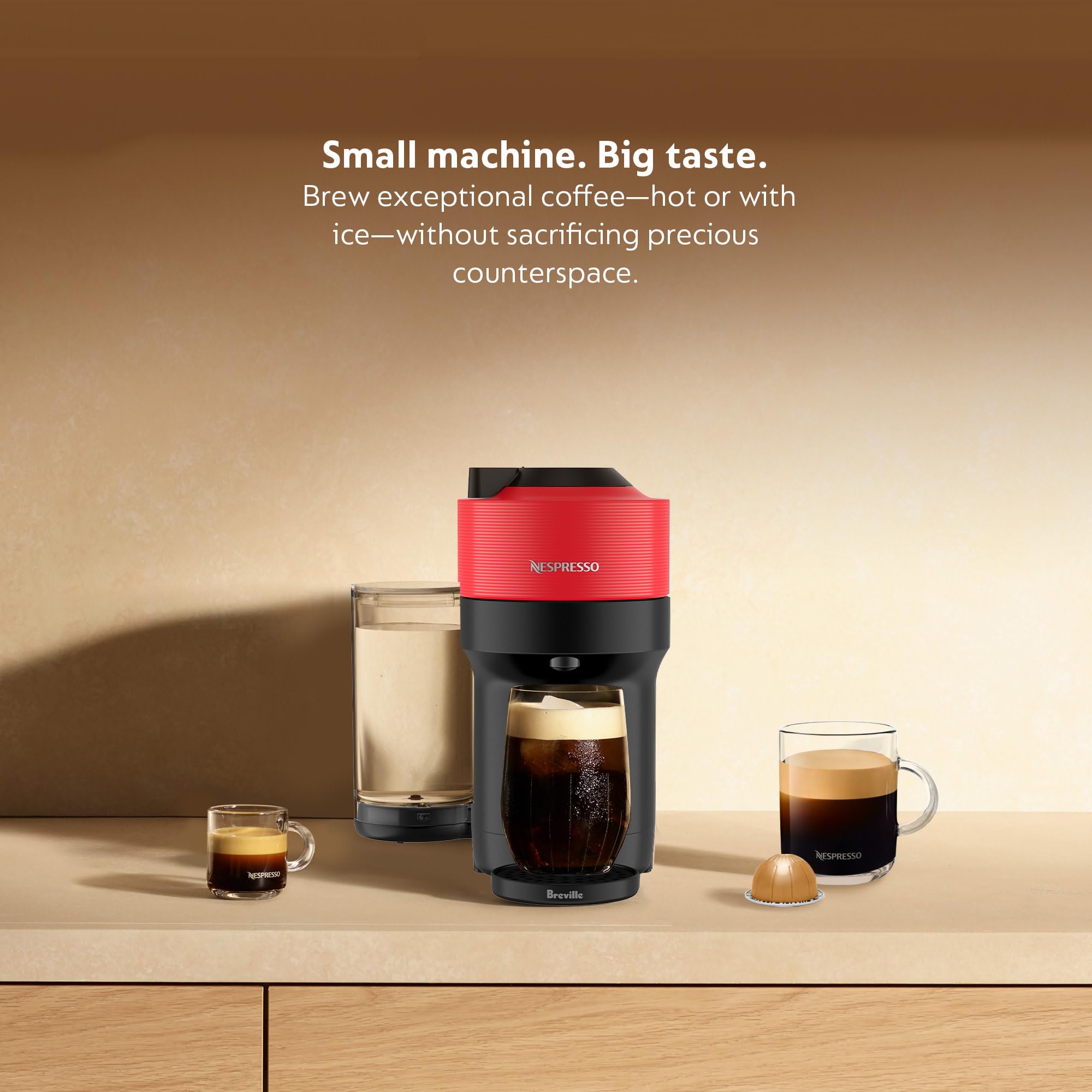 Nespresso Vertuo Pop+ Coffee and Espresso Maker, Small, Plastic, Spicy Red, Model BNV121RED1BUC1