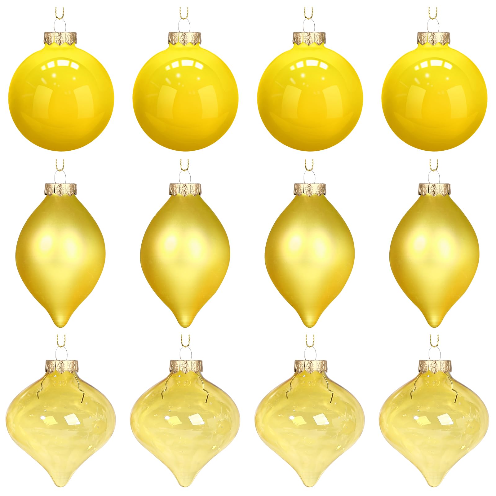 Zomiboo 12 Pcs Yellow Glass Christmas Ball Ornaments Set 3.15 Hanging Shatterproof Glass Bulbs for Christmas Tree Baubles Bulk f
