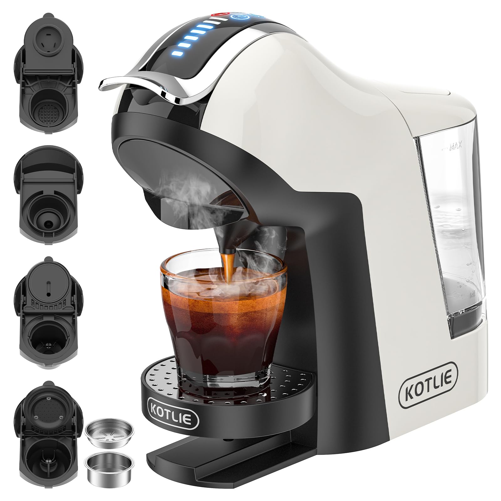 Kotlie 5In1 19Bar Multicapsule Espresso Coffee Machine, Cold&Hot Brewing Single-Serve Coffee Maker, Cappuccino&Latte Maker For K