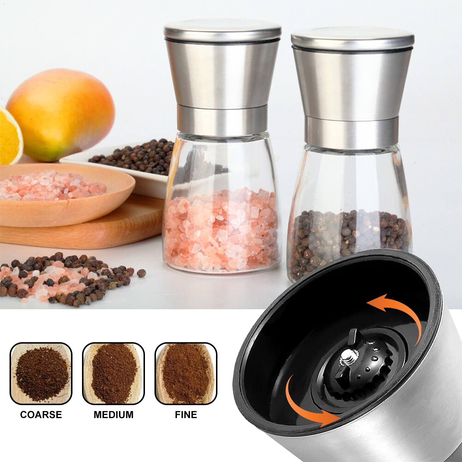 Gulex Salt And Pepper Grinder Set Pepper Mill, Salt Grinder Refillable,(Single Package) Adjustable Coarseness Black Pepper Grind
