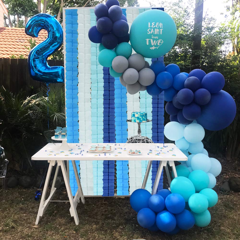 Beishida 12Pcs Four Leaf Clover Paper Garland 120Ft Navy Blue Ocean Party Streamers Tissue Flower Reusable Hanging Banner For We