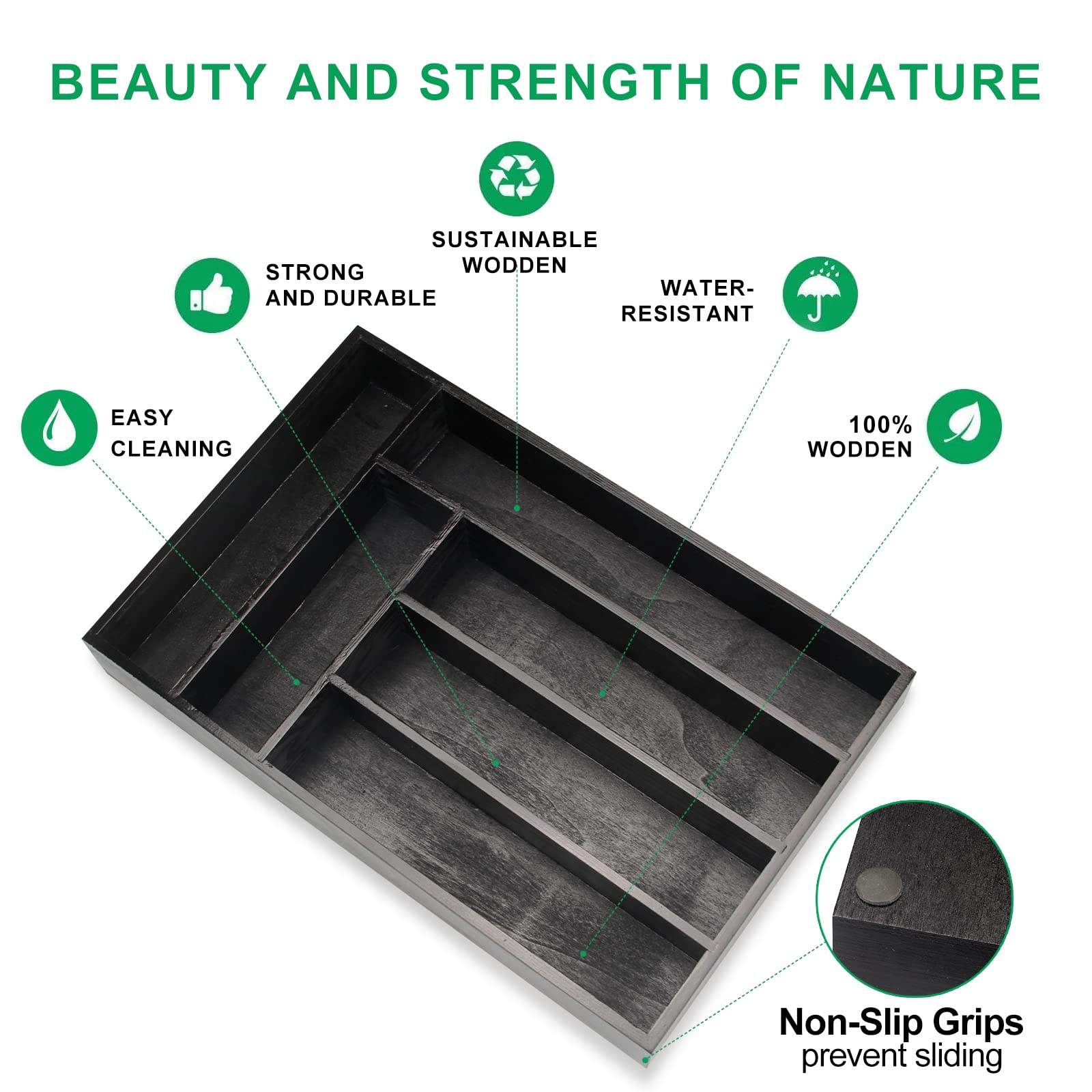 Ayiaren Kitchen Wood Utensil Tray Drawer Organizer, Wooden Cutlery Tray Silverware Drawer Divider 14.6''X9.5'' Flatware Organize