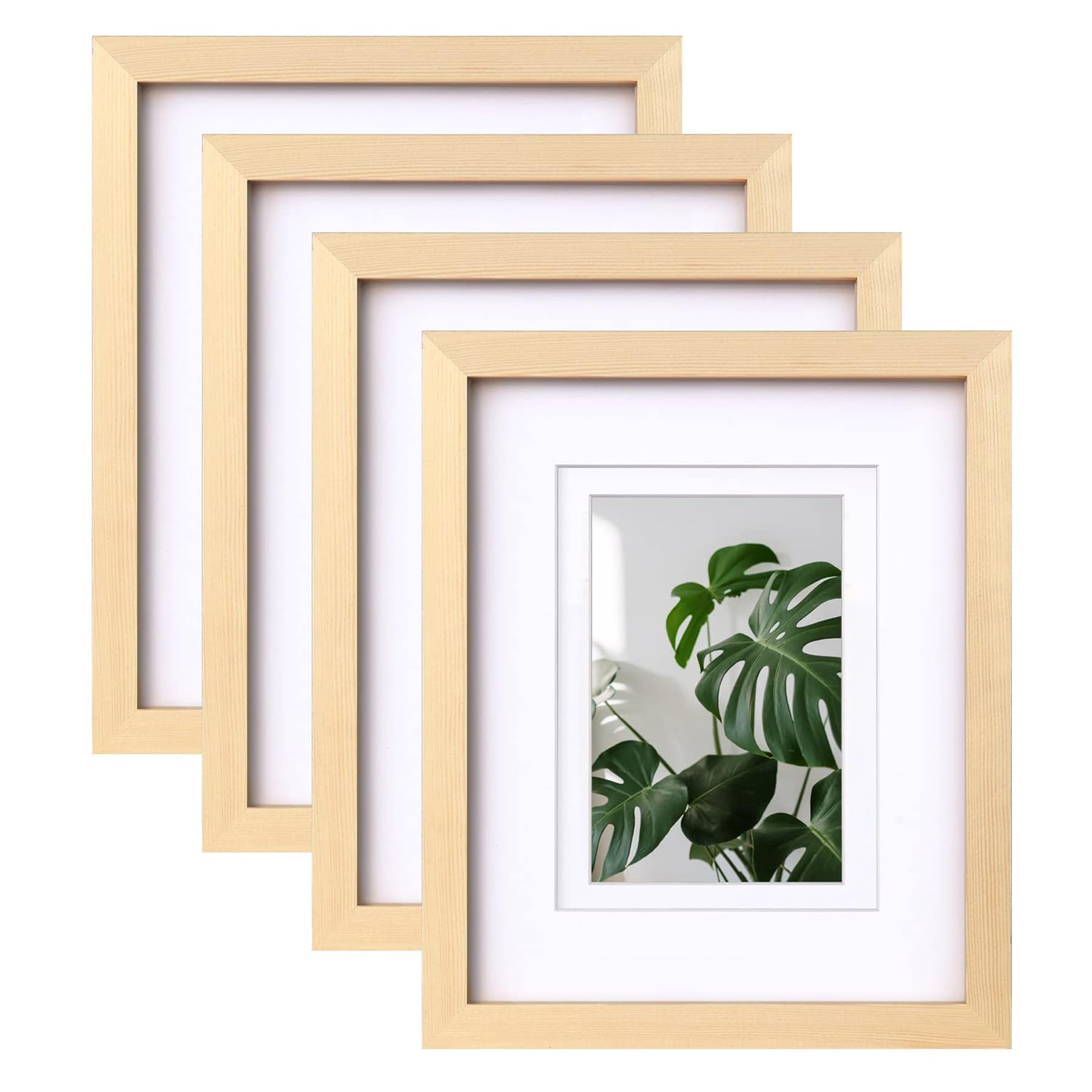 Egofine 8x10 Picture Frames Natural Wood Frames with Plexiglass, Display Pictures 4x6/5x7 with Mat or 8x10 Without Mat Set of 4 