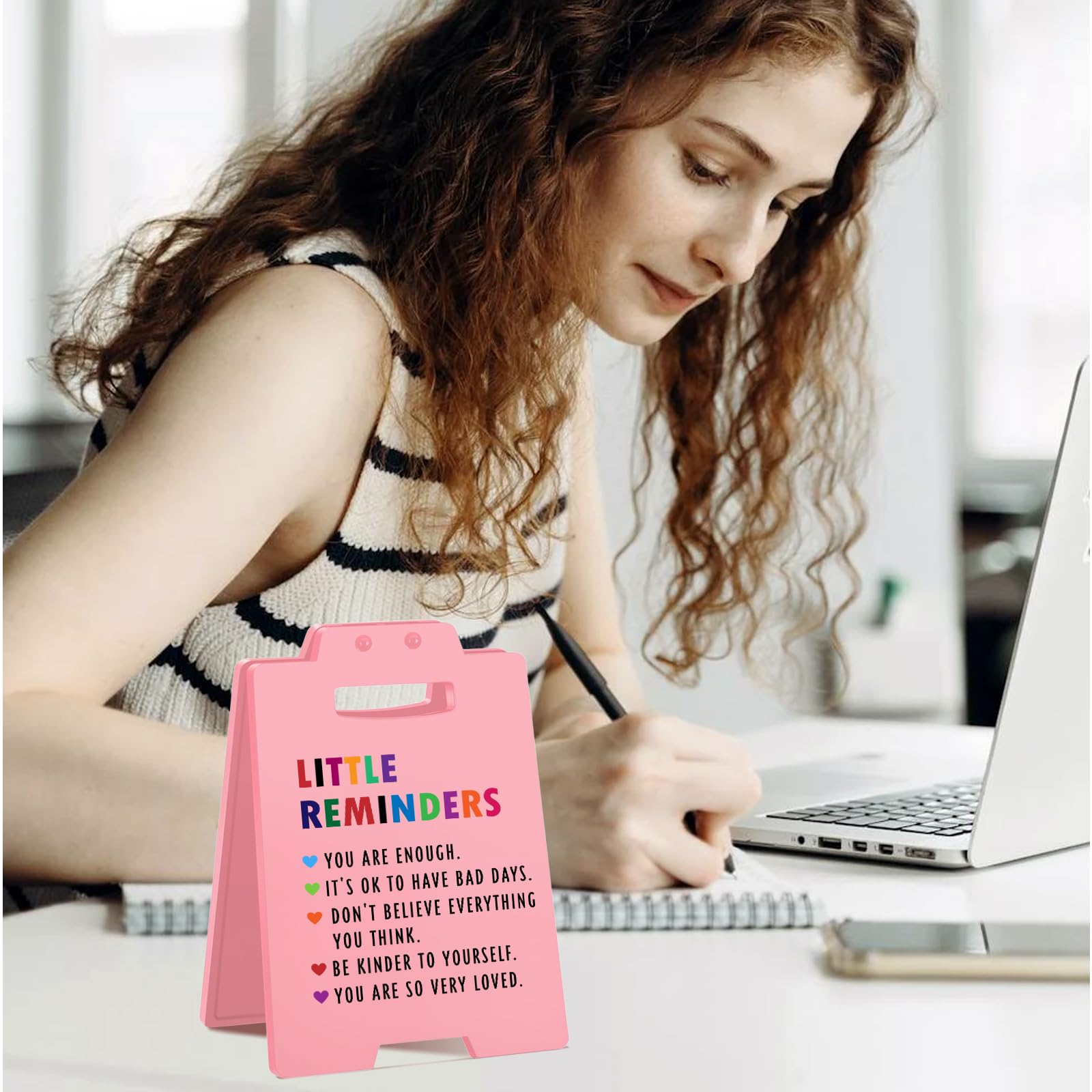 Little Reminders Desk Sign - Motivational Pink Office Decor for Women, Teachers, and Teens - Positive Affirmation Desk Accessori