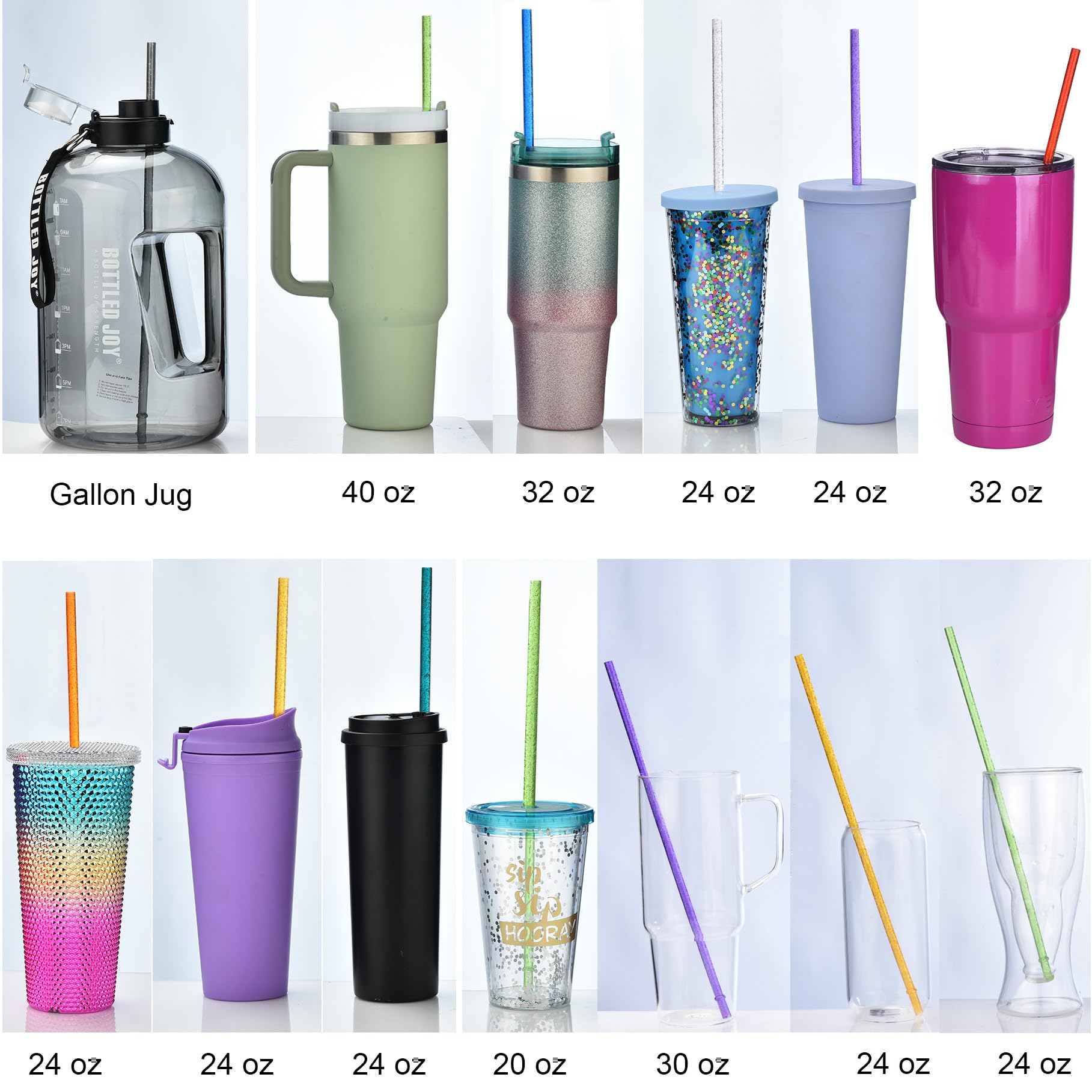 ALINK 12-Pack Reusable Clear Plastic Glitter Straws  13 inch Extra Long Tumbler Straws for Stanley Cups  1 Gallon  64 oz 40 oz 32 oz Water Bottles  Plus Cleaning Brush