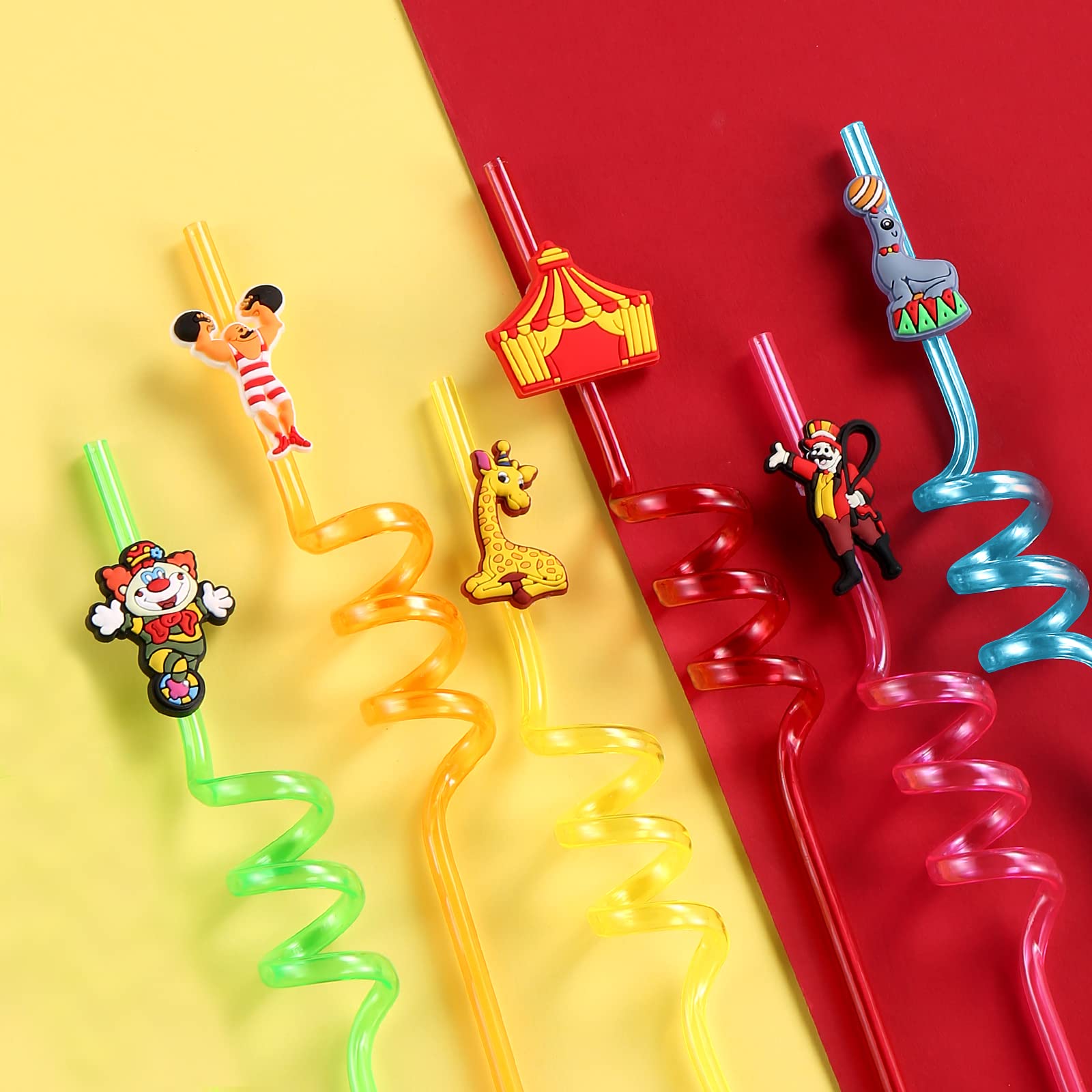 24 Circus Party Favors Drinking Straws For Circus Carnival Party Supplies With 2 Pcs Straws Cleaning Brush