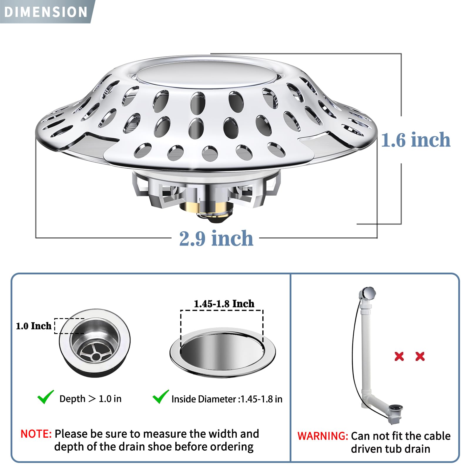 Upgraded 2 In 1 Bathtub Drain Stopper Bathtub Drain Hair Catcher, Effective Tub Stopper With Dual Filtration Design, Anti-Cloggi