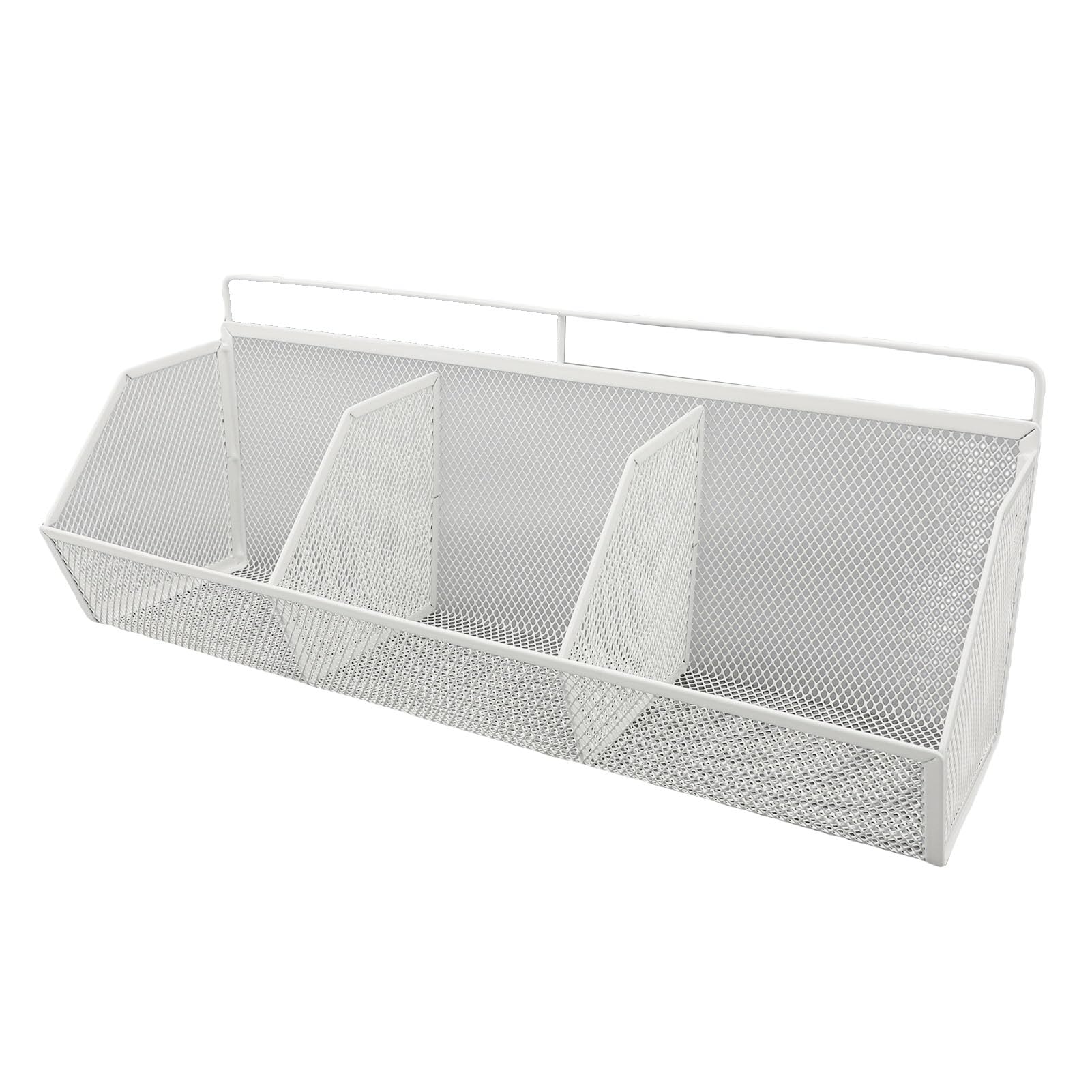 Oreilet Metal Wire Basket, 3 Grids Wall Hanging Baskets, Wall Mount Slanted Opening Storage Organizer for Kitchen Bathroom Laund