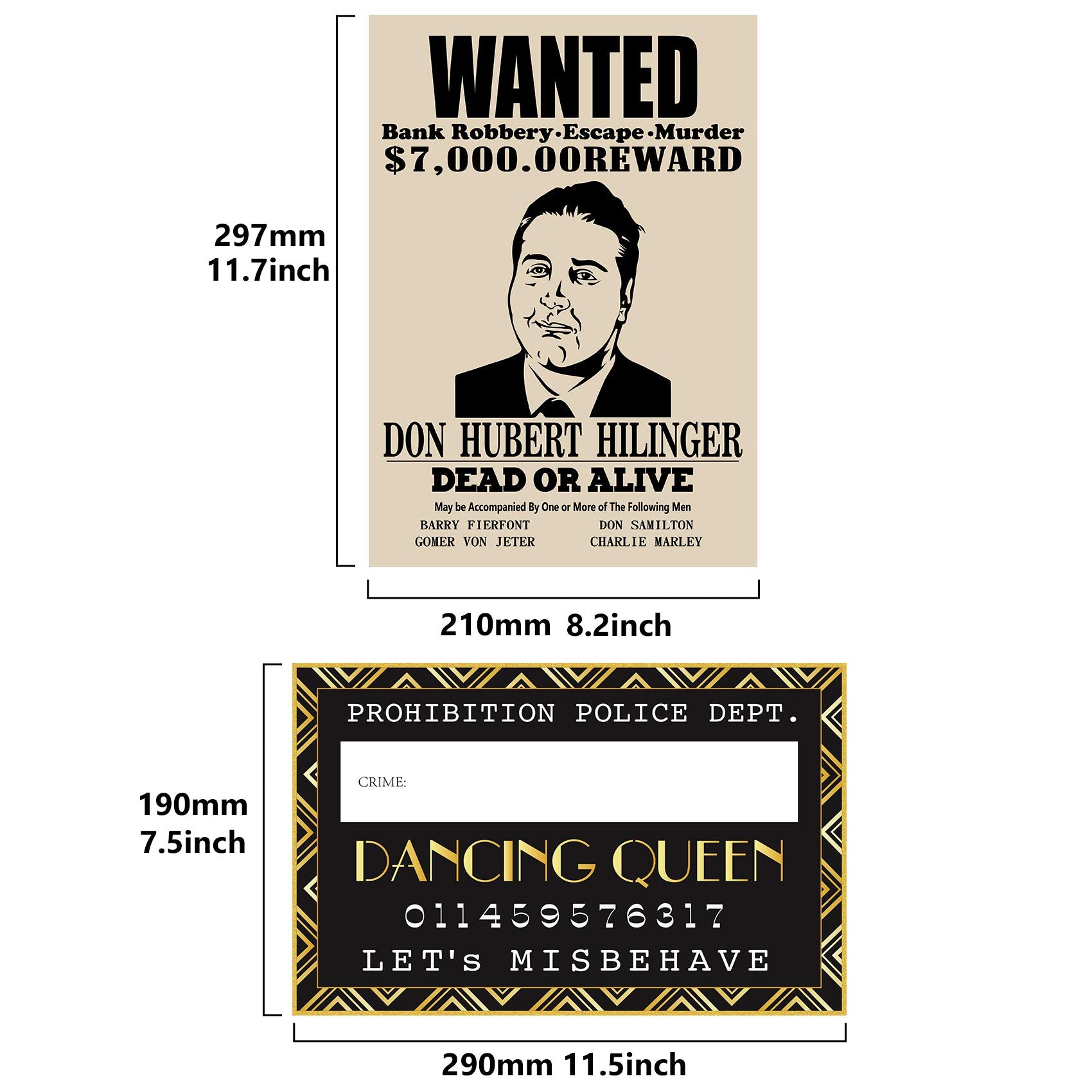 Roaring 20S Mug Shot Photo Booth Props, Height Chart Backdrop, Wanted Sign Posters Pack 26-Count