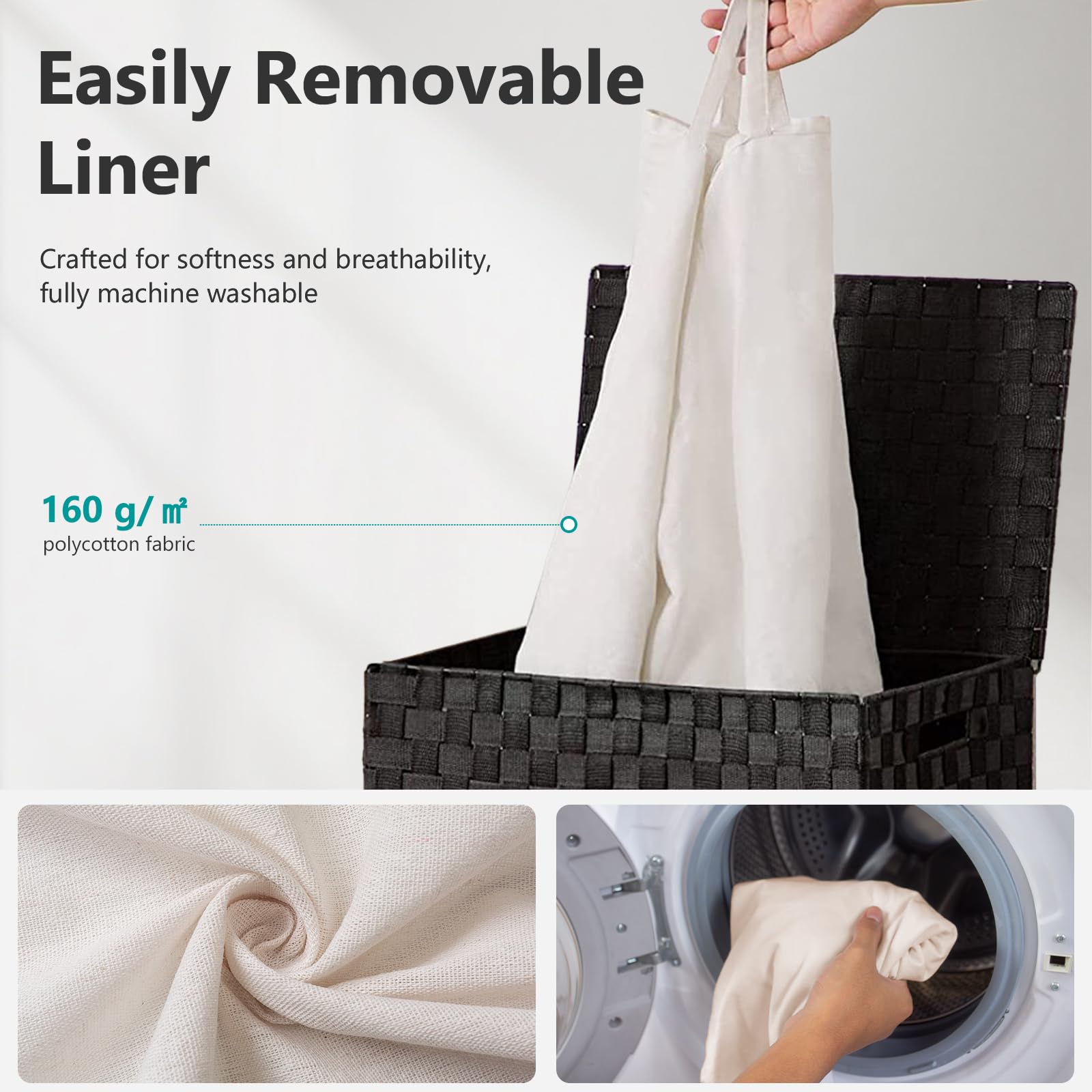 Fiona's magic Laundry Hamper Basket with Lid  Handwoven 90L Large Clothes Hamper with Removable Liner Bags  Collapsible Black Tall Hamper for Bathroom  Bedroom and Dorm Room Organizer