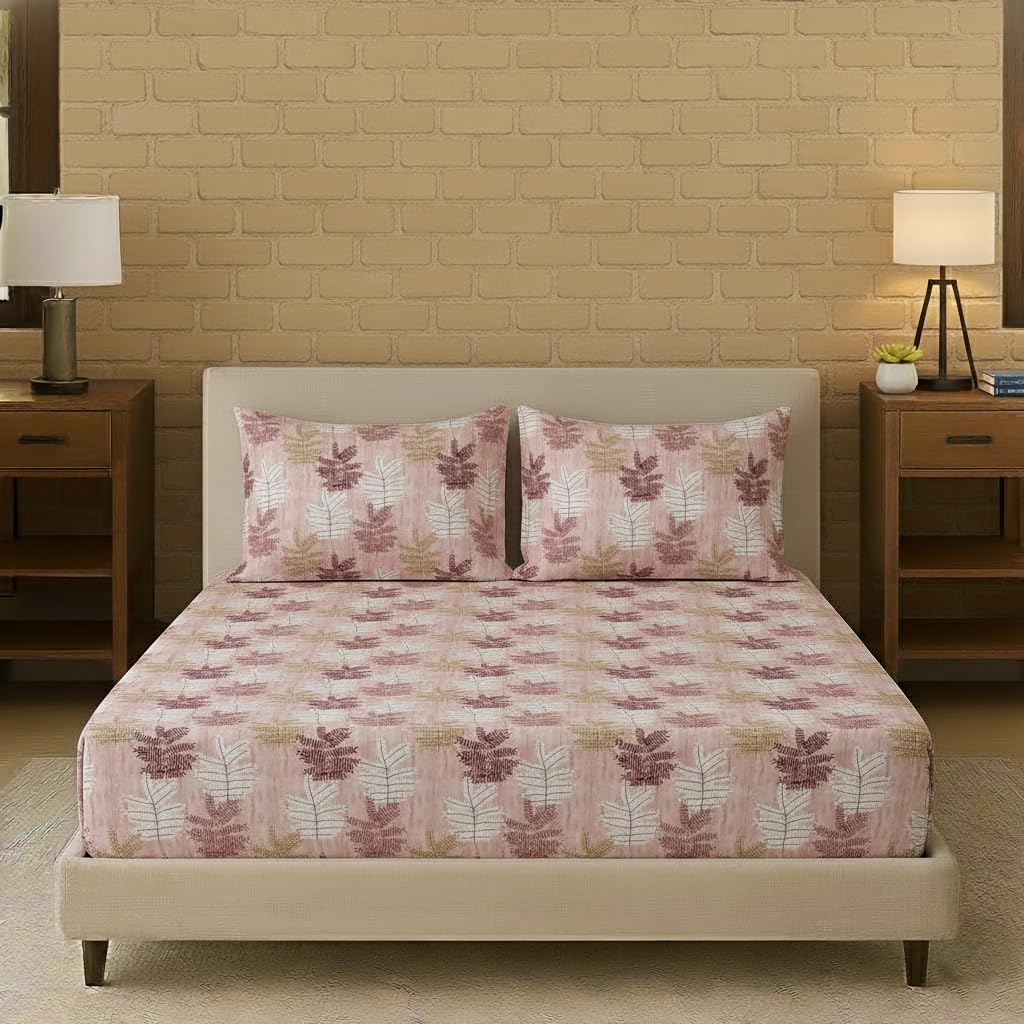 Trance Home Linen 100% Cotton 75X72King Bed Size Elastic Fitted Bedsheet | Printed Double Size Bed Elasticated Fitted Bedsprea