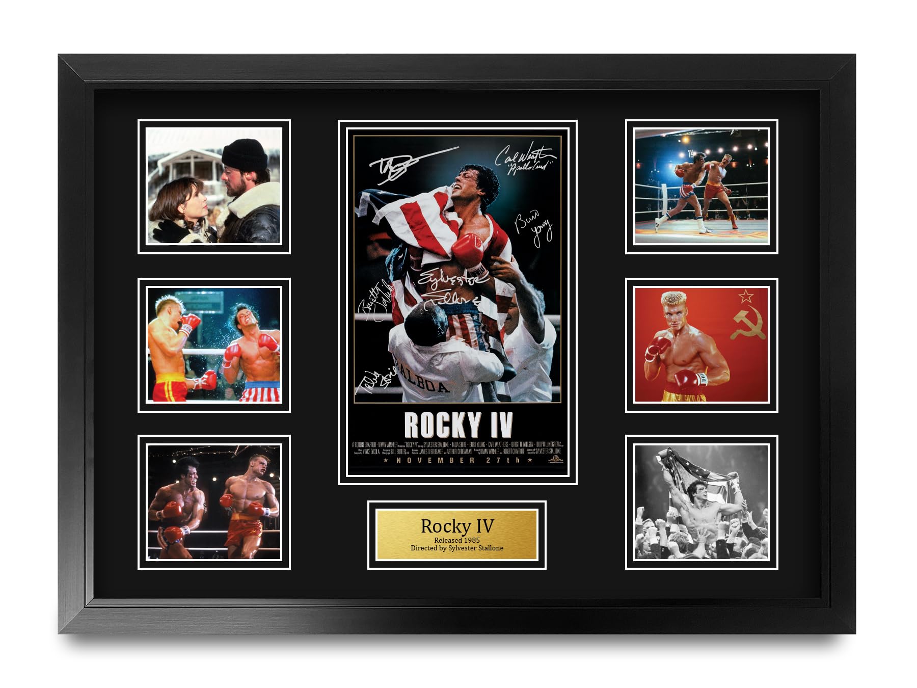 HWC Trading FR A2 Rocky 4 Gifts Printed Signed Autograph Presentation Display Montage for Movie Memorabilia Fans - A2 Framed
