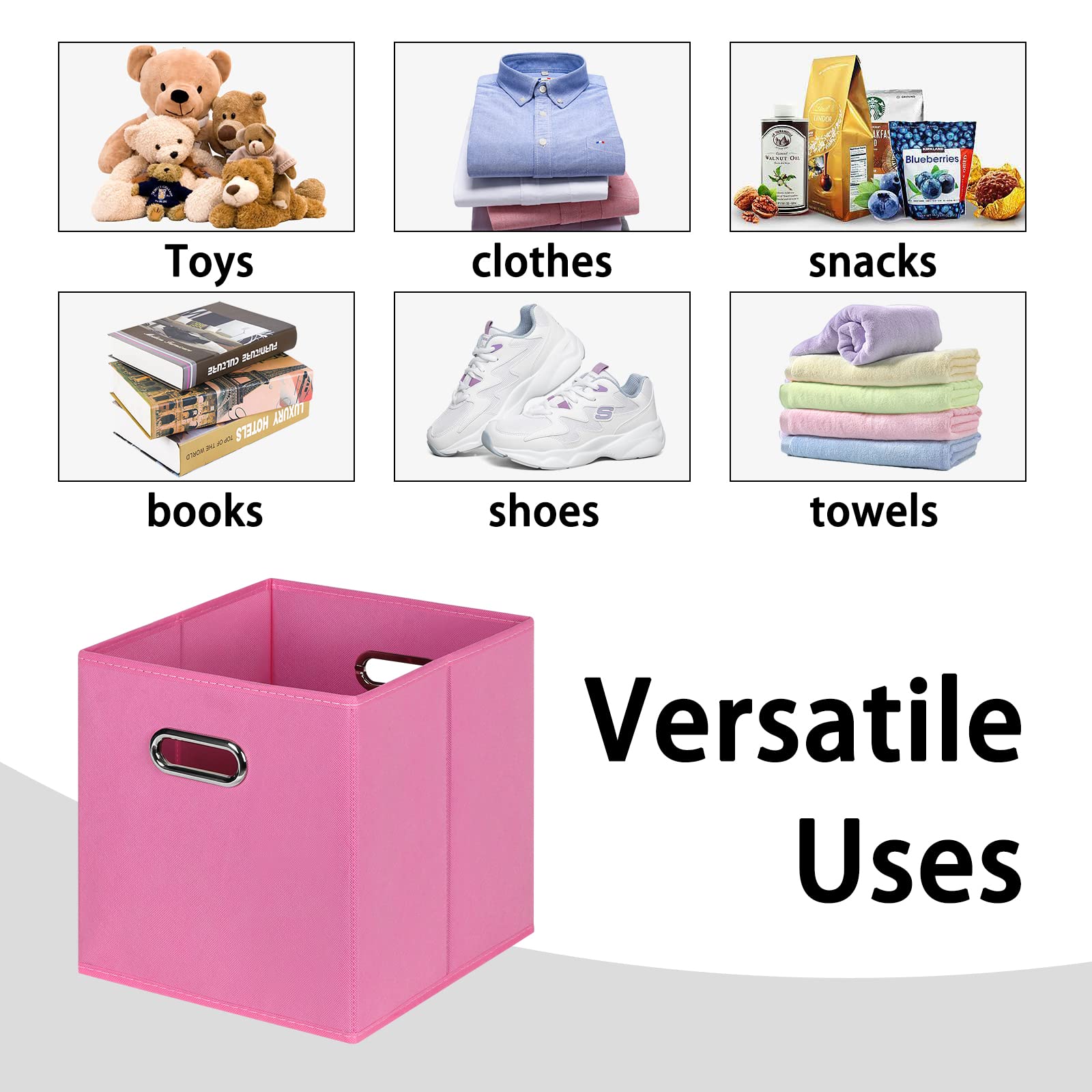 Heayeeg Black Foldable Storage Cubes Bins, Fabric Storage Box Cubes Organizer Baskets With Dual Handles For Home Organizer(Pink)