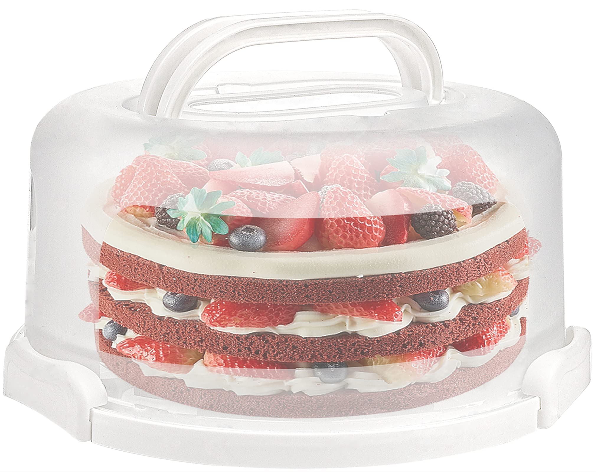 Yesland Cake Carrier With Collapsible Handle - White Cake Container And Holder With Lid - Portable Plastic Round Cake Cover For