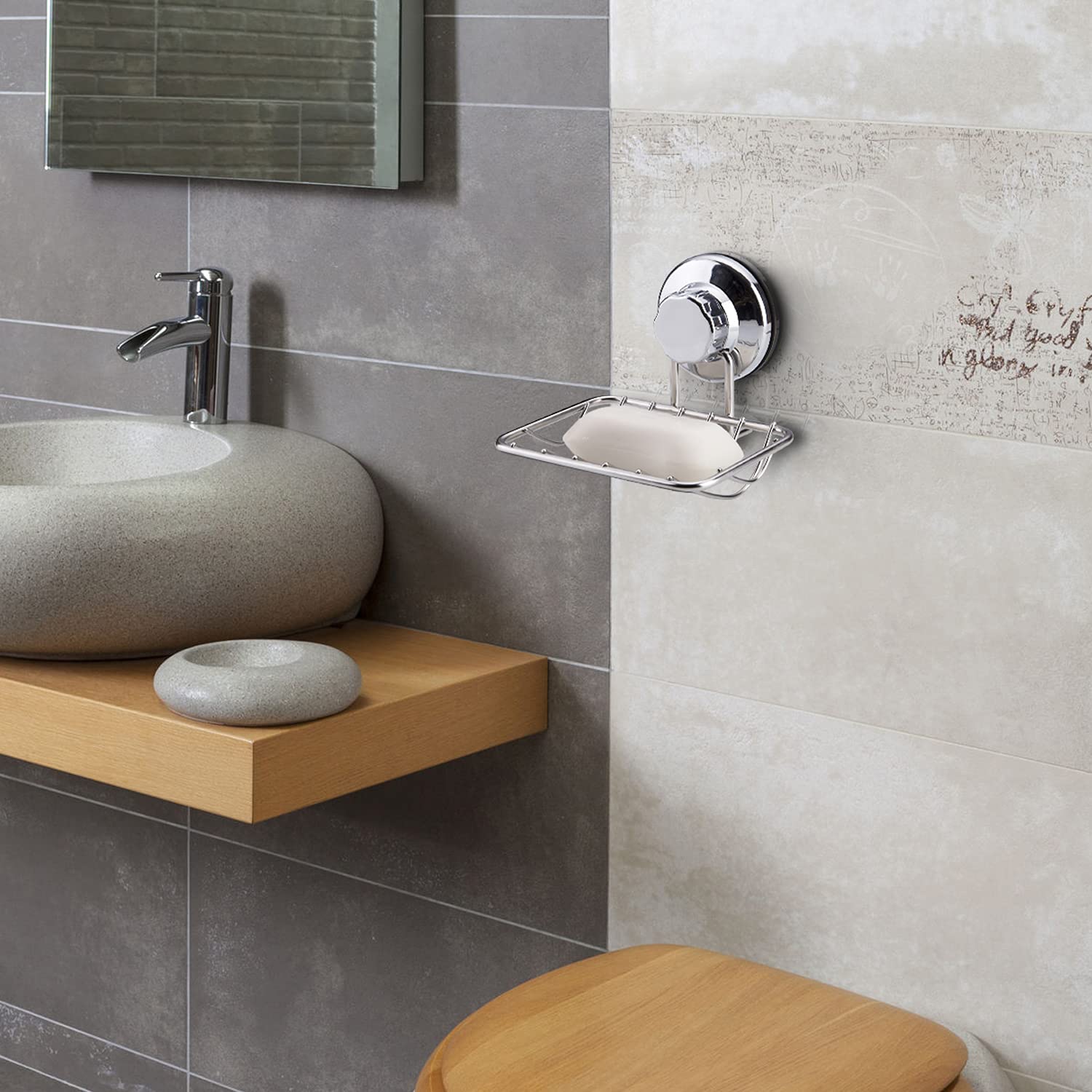 iPEGTOP Super Powerful Vacuum Suction Cup Shower Soap Dish - Updated Strong Rustproof Stainless Steel Soap Saver Sponge Holder for Bathroom & Kitchen Sink  2 Pack