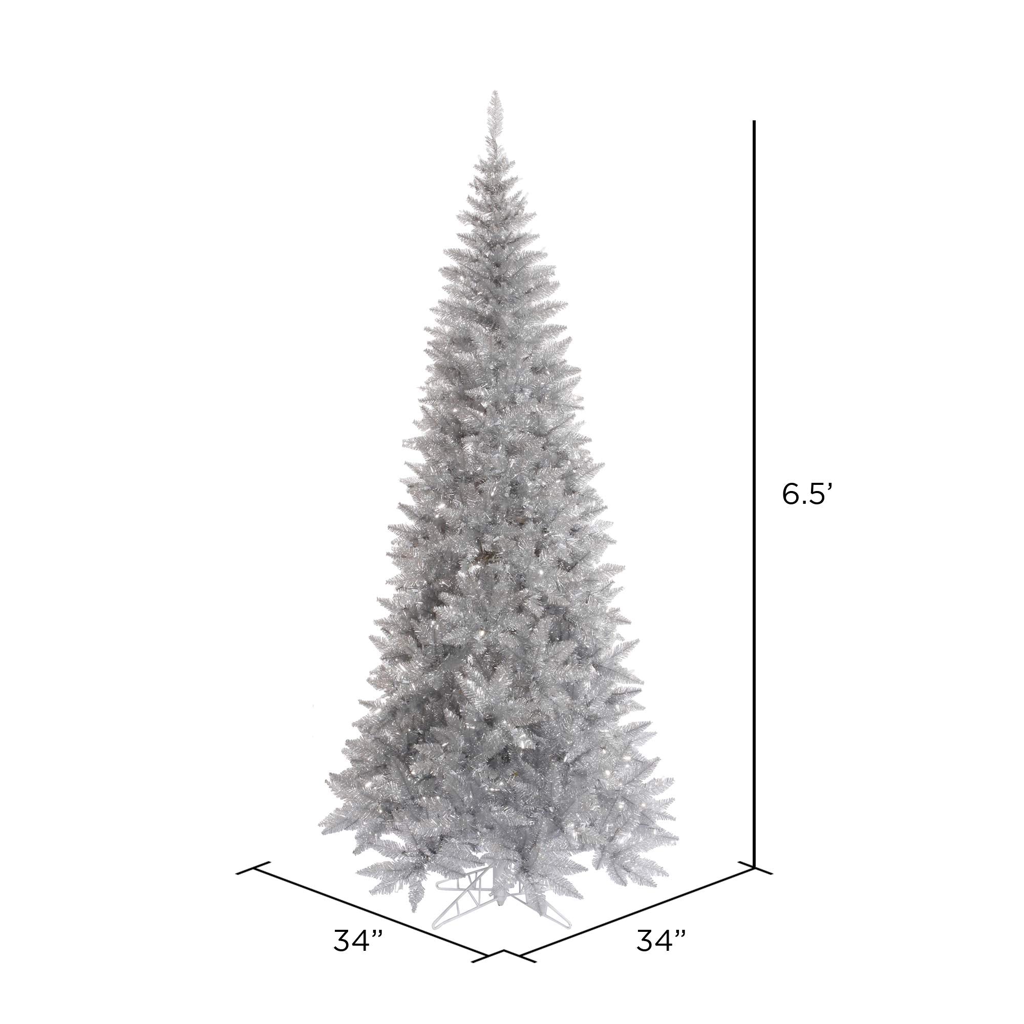 Vickerman 6.5' Silver Tinsel Fir Slim Artificial Christmas Tree - Unlit - Faux Silver Christmas Tree - Seasonal Indoor Home Deco