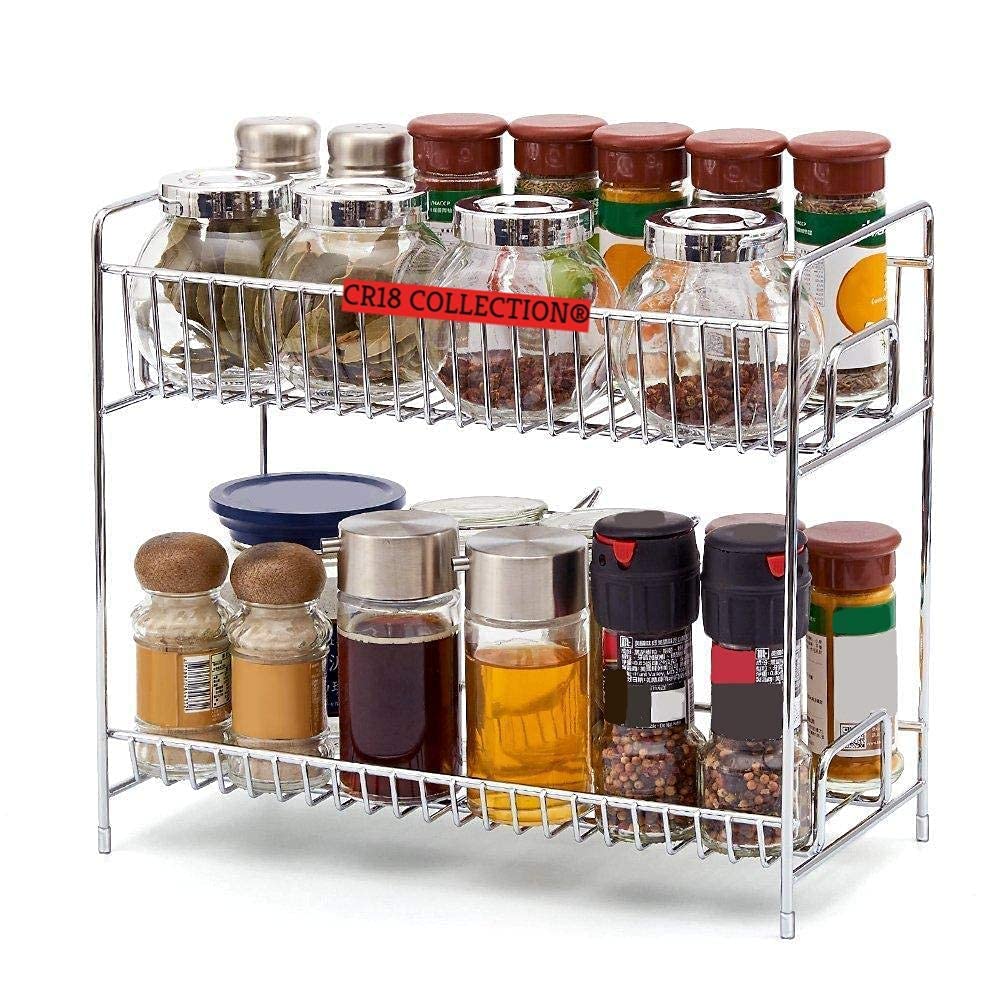 Cr18 Collection Multipurpose Stainless Steel Multipurpose 2 Tier Bathroom Shelf Chrome Finish (Silver)